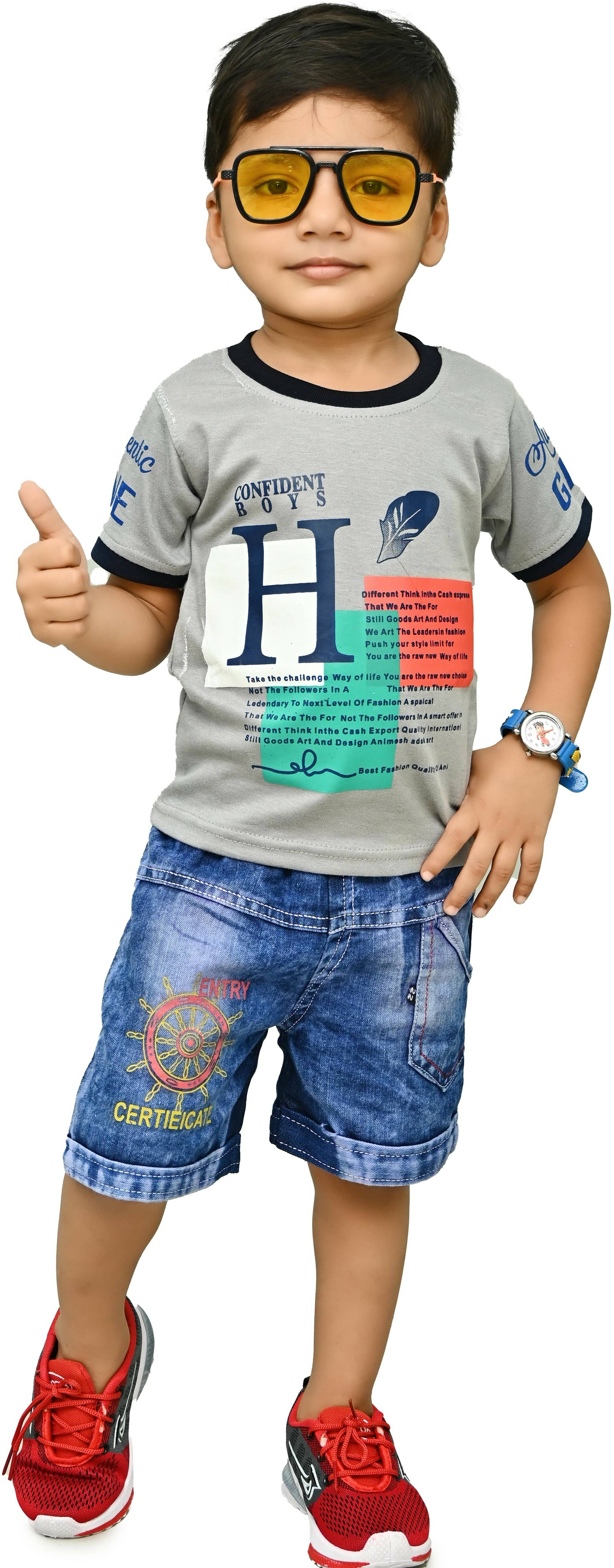     			NTD FASHION Pack of 1 Boys Cotton Blend T-Shirt & Shorts Set ( Grey )