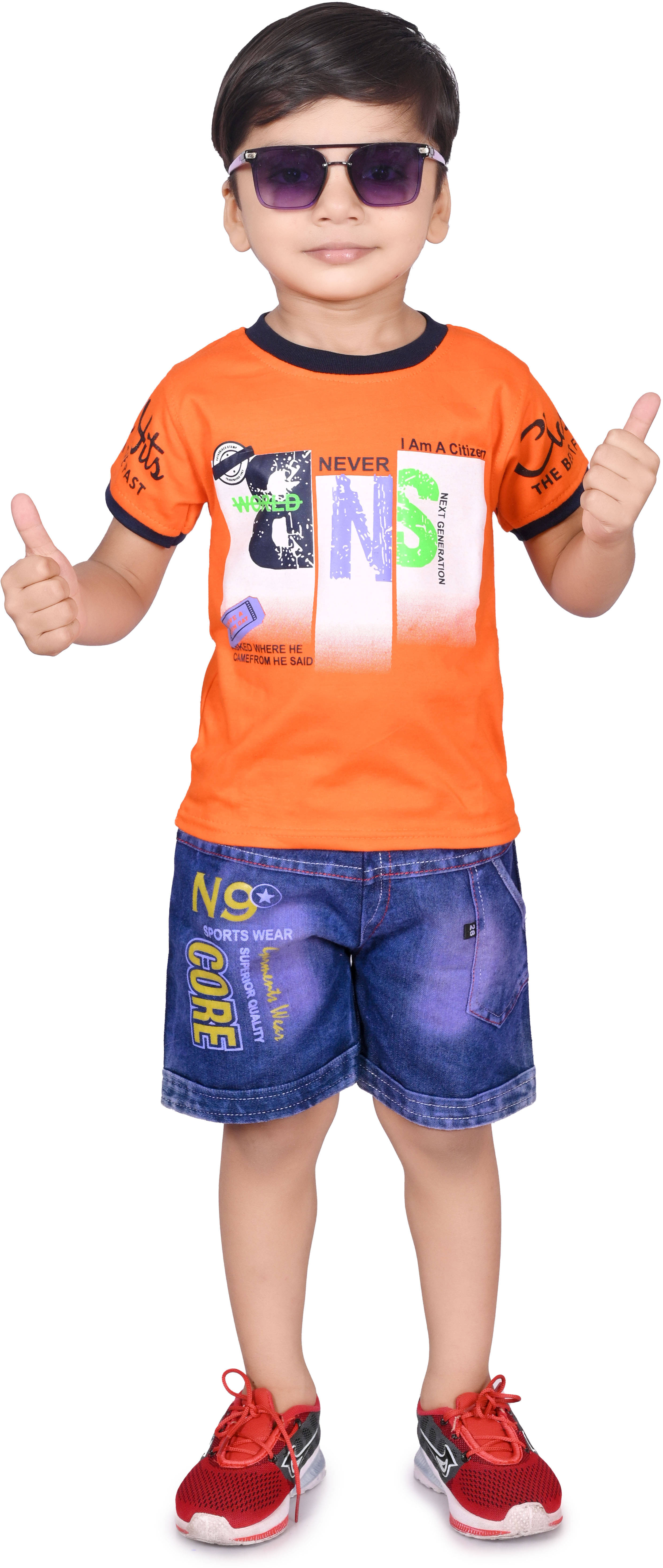     			NTD FASHION Pack of 1 Boys Cotton Blend T-Shirt & Pants Set ( Orange )
