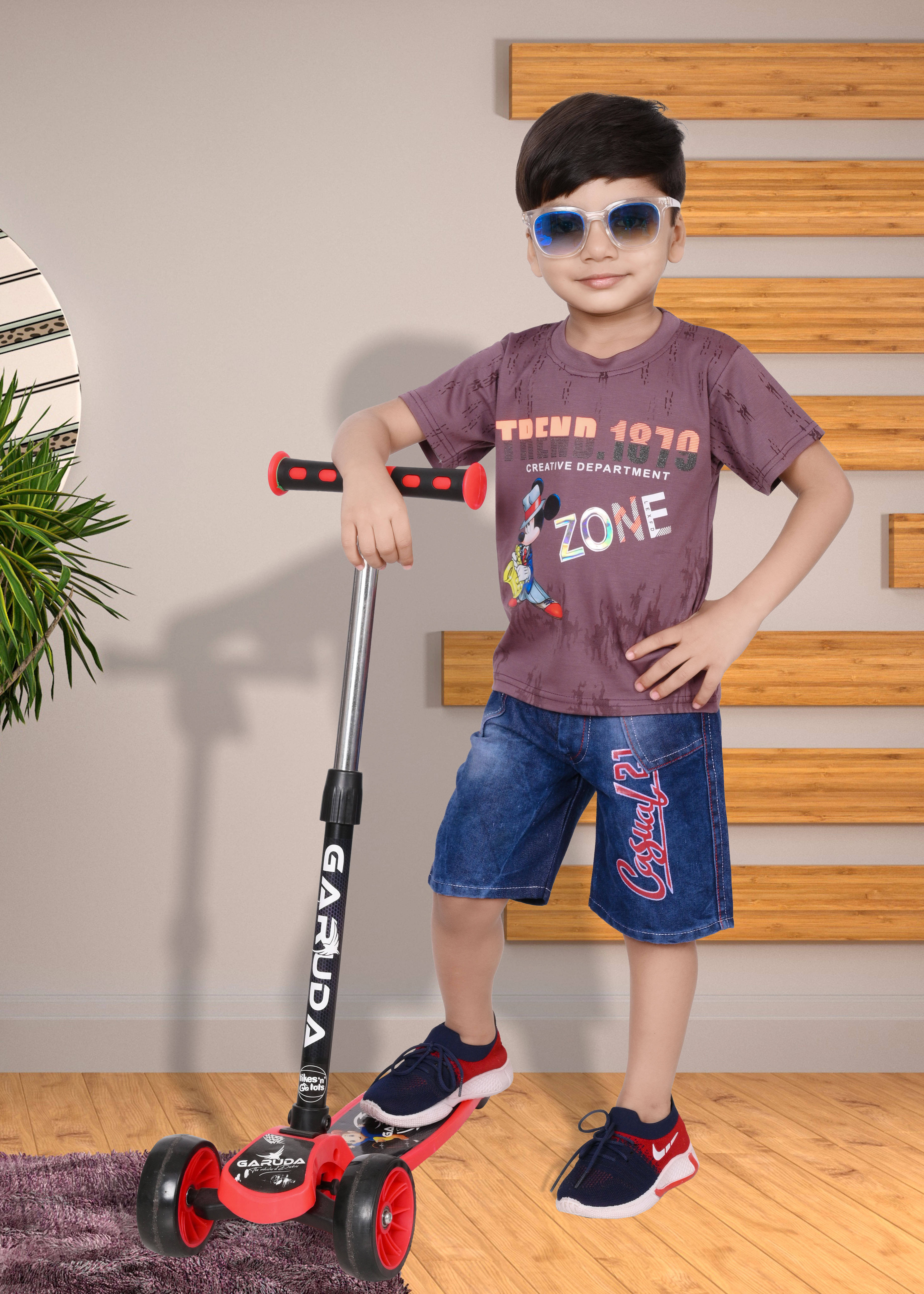     			NTD FASHION Pack of 1 Baby Boys Cotton Blend T-Shirt & Shorts Set ( Brown )
