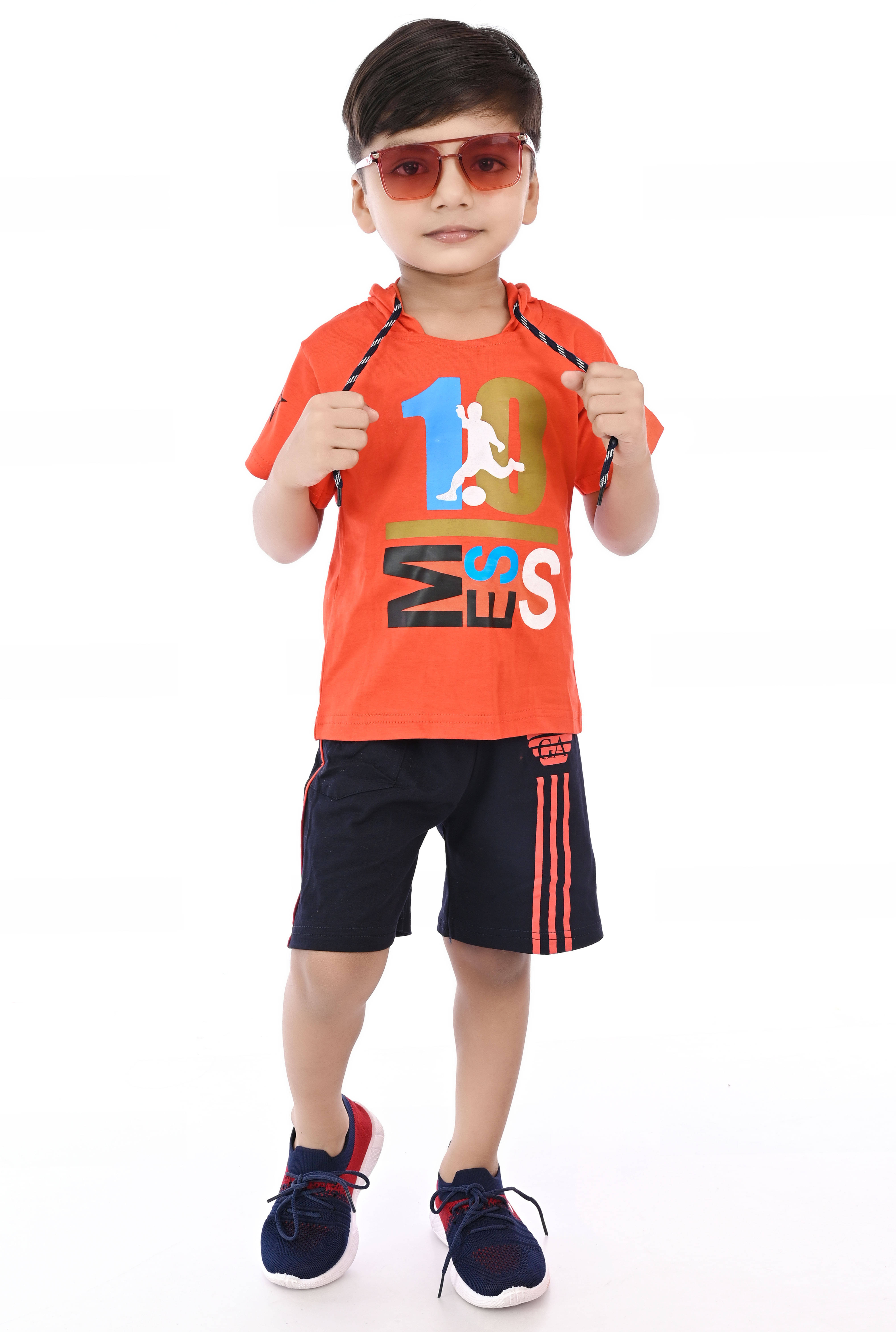     			NTD FASHION Pack of 1 Boys Cotton Blend T-Shirt & Shorts Set ( Orange )