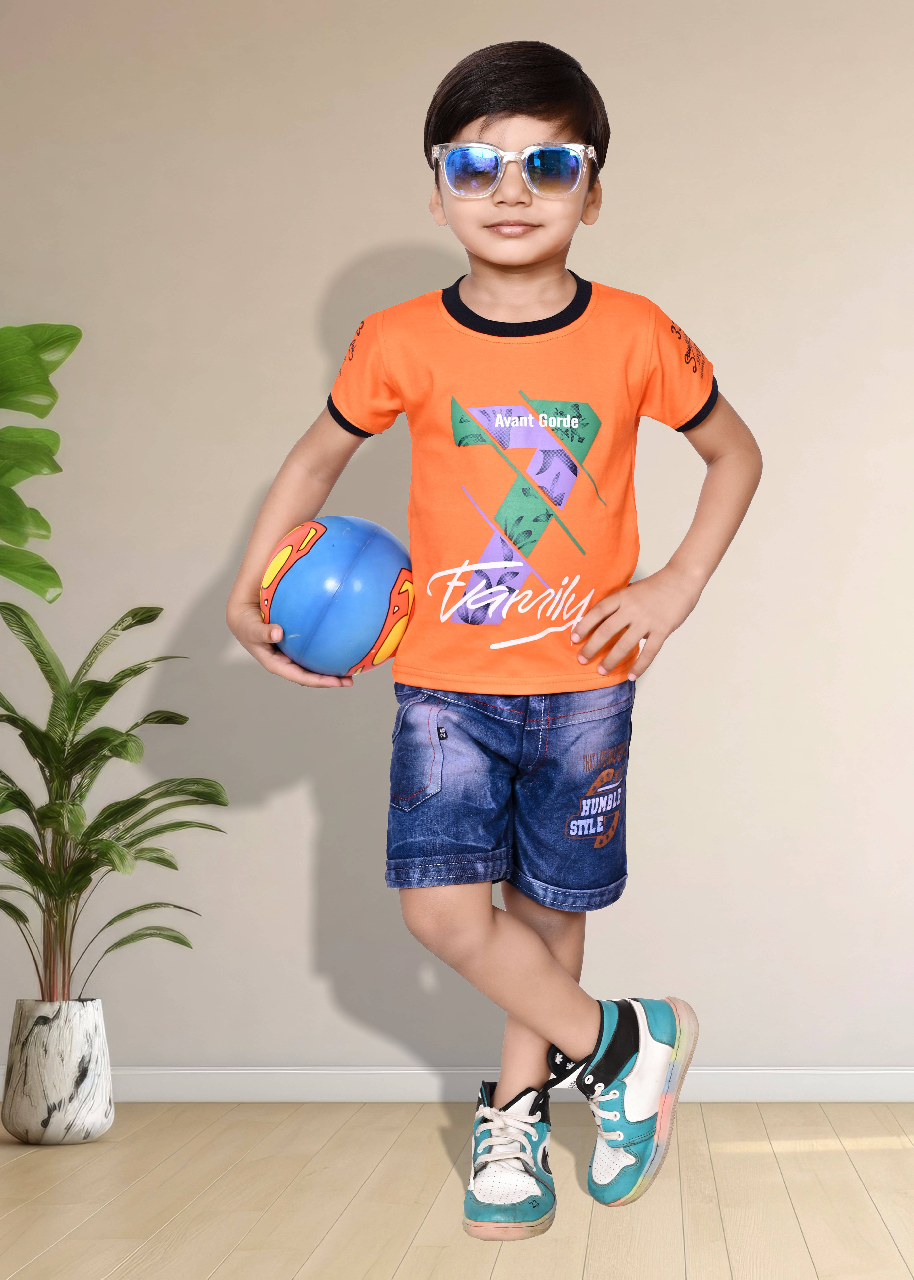     			NTD FASHION Pack of 1 Baby Boys Cotton Blend T-Shirt & Shorts Set ( Orange )