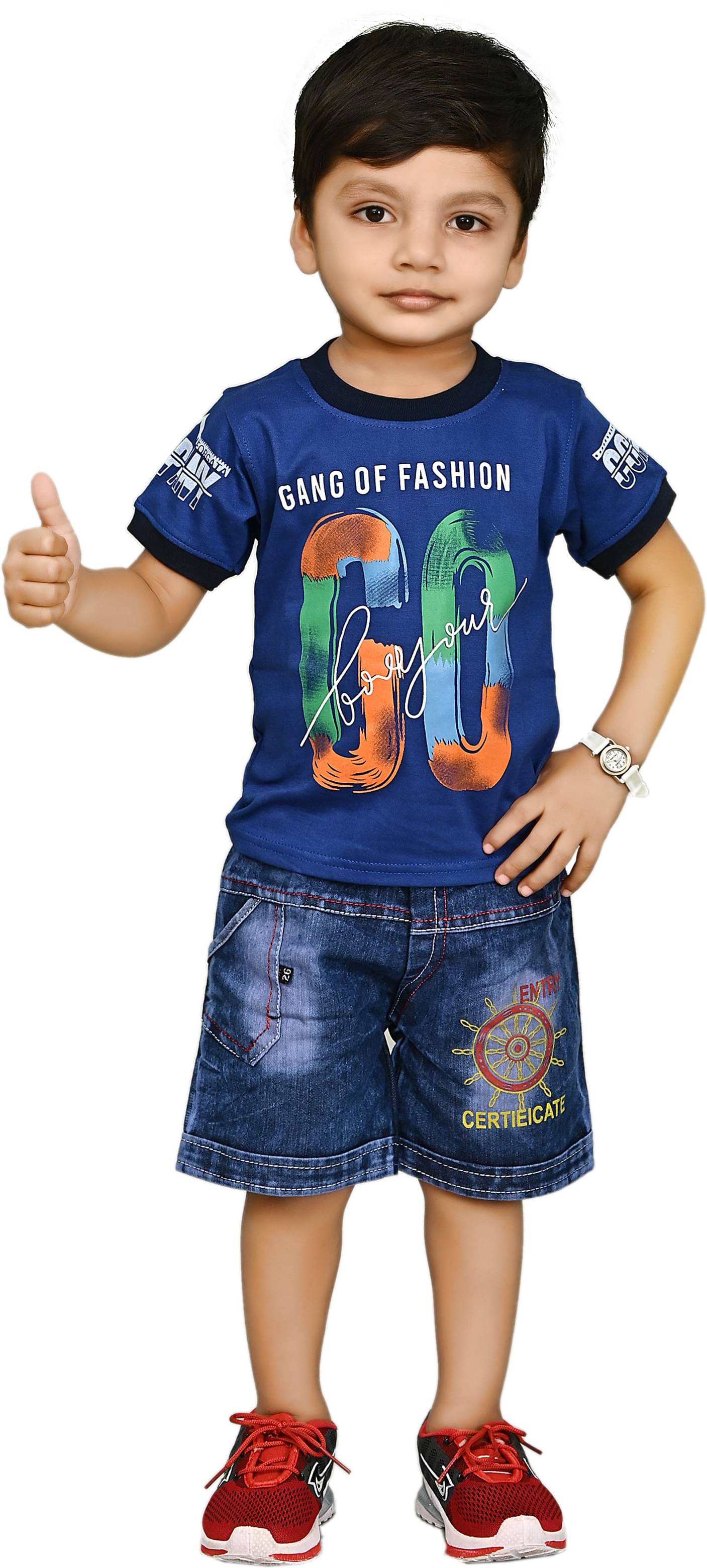     			NTD FASHION Pack of 1 Boys Cotton Blend T-Shirt & Pants Set ( Blue )