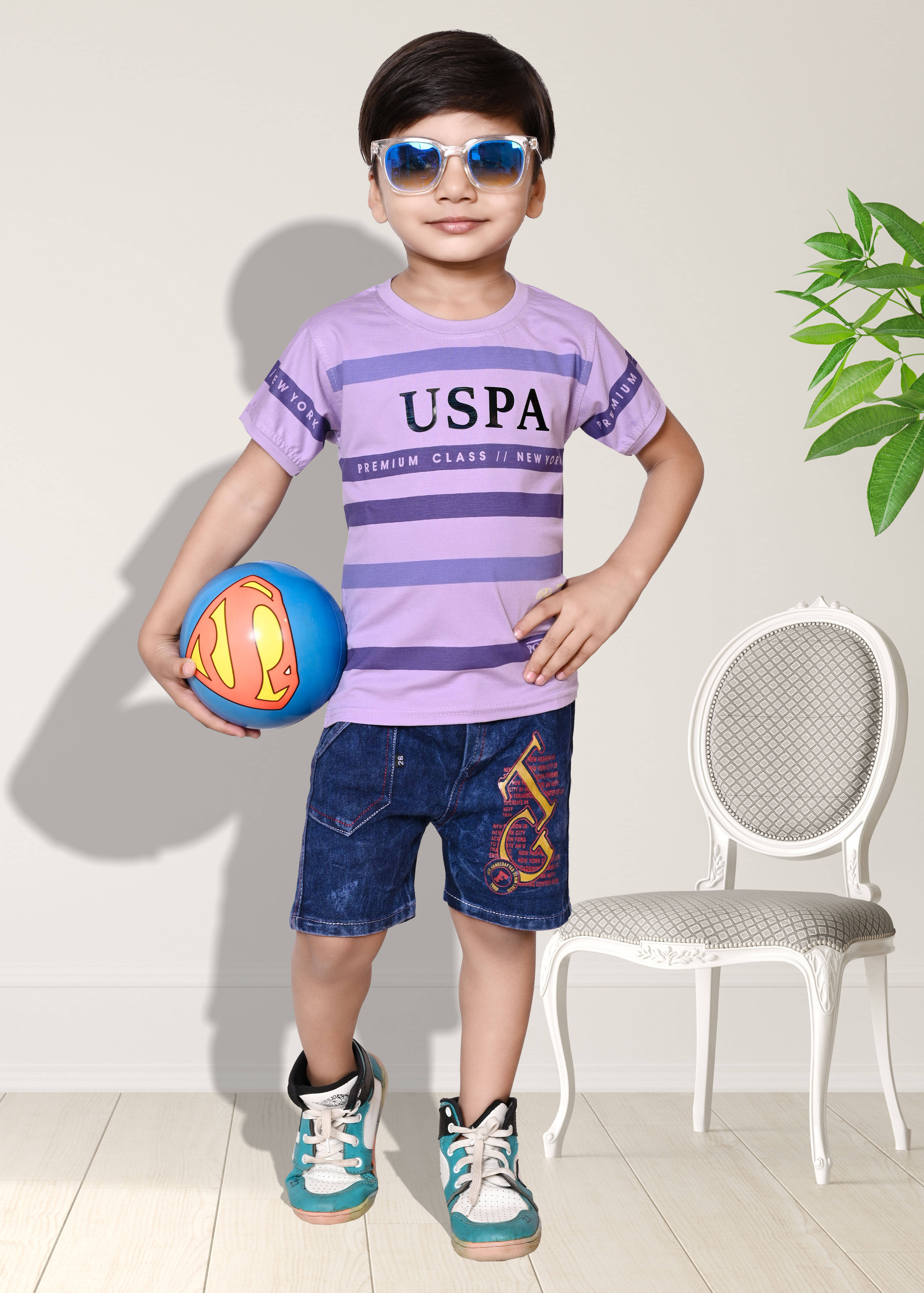 NTD FASHION Pack of 1 Boys Cotton Blend T-Shirt & Shorts Set ( Purple )     			NTD FASHION Pack of 1 Boys Cotton Blend T-Shirt & Shorts Set ( Purple )