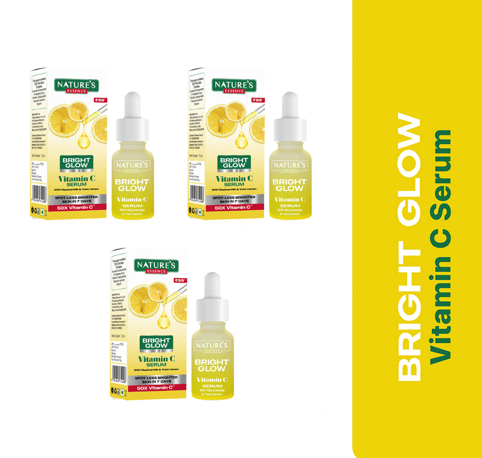 Nature's Essence Bright Glow Vitamin-C Serum, 12ml, (Pack of 3) Nature's Essence Bright Glow Vitamin-C Serum, 12ml, (Pack of 3)