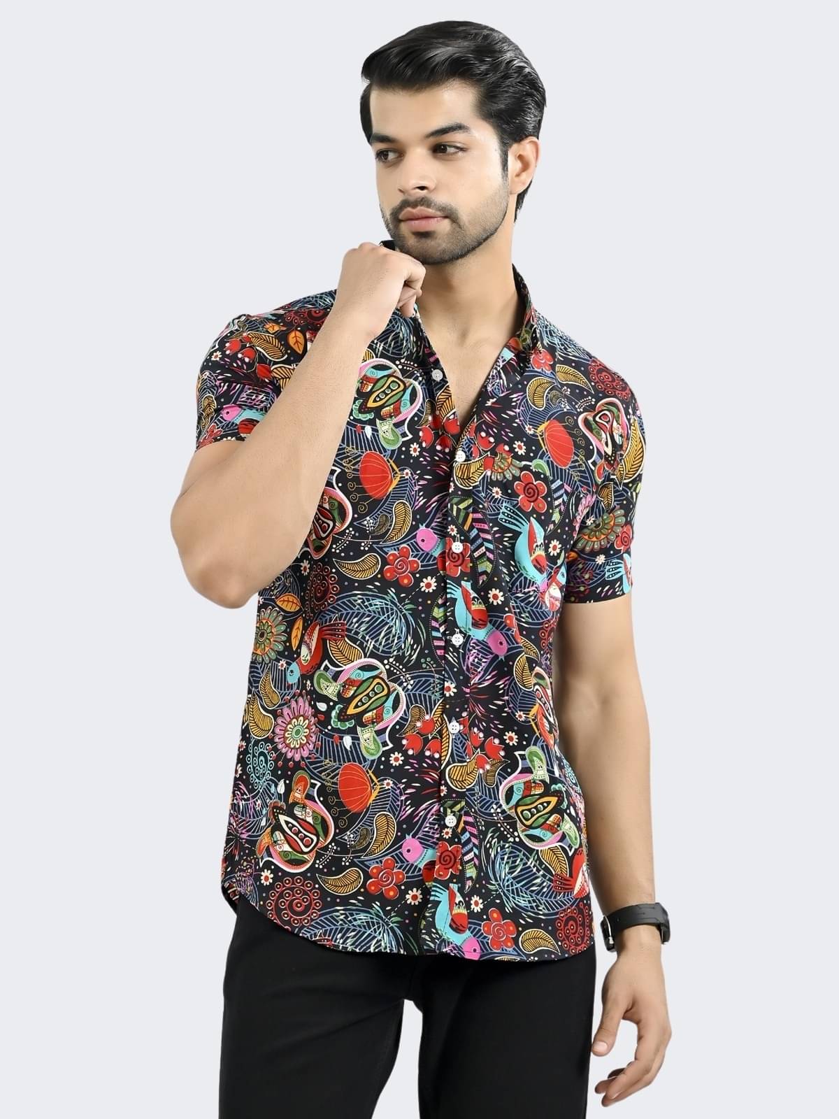 QuaClo Rayon Slim Fit Printed Half Sleeves Men's Casual Shirt - Multi ( Pack of 1 ) QuaClo Rayon Slim Fit Printed Half Sleeves Men's Casual Shirt - Multi ( Pack of 1 )