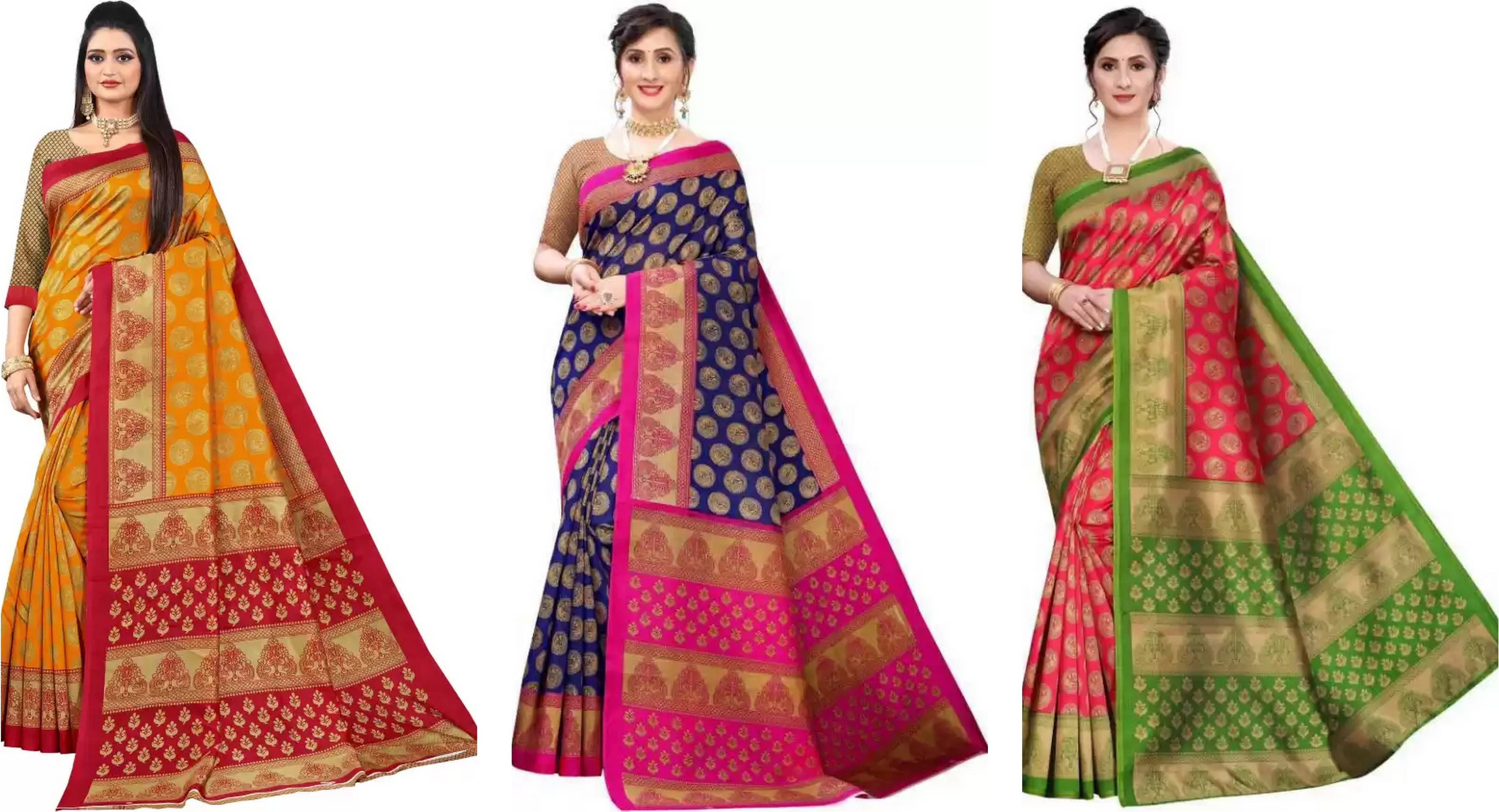 RUNAYA NX Art Silk Printed Saree With Unstitched Blouse Piece ( Multicolor ) RUNAYA NX Art Silk Printed Saree With Unstitched Blouse Piece ( Multicolor )