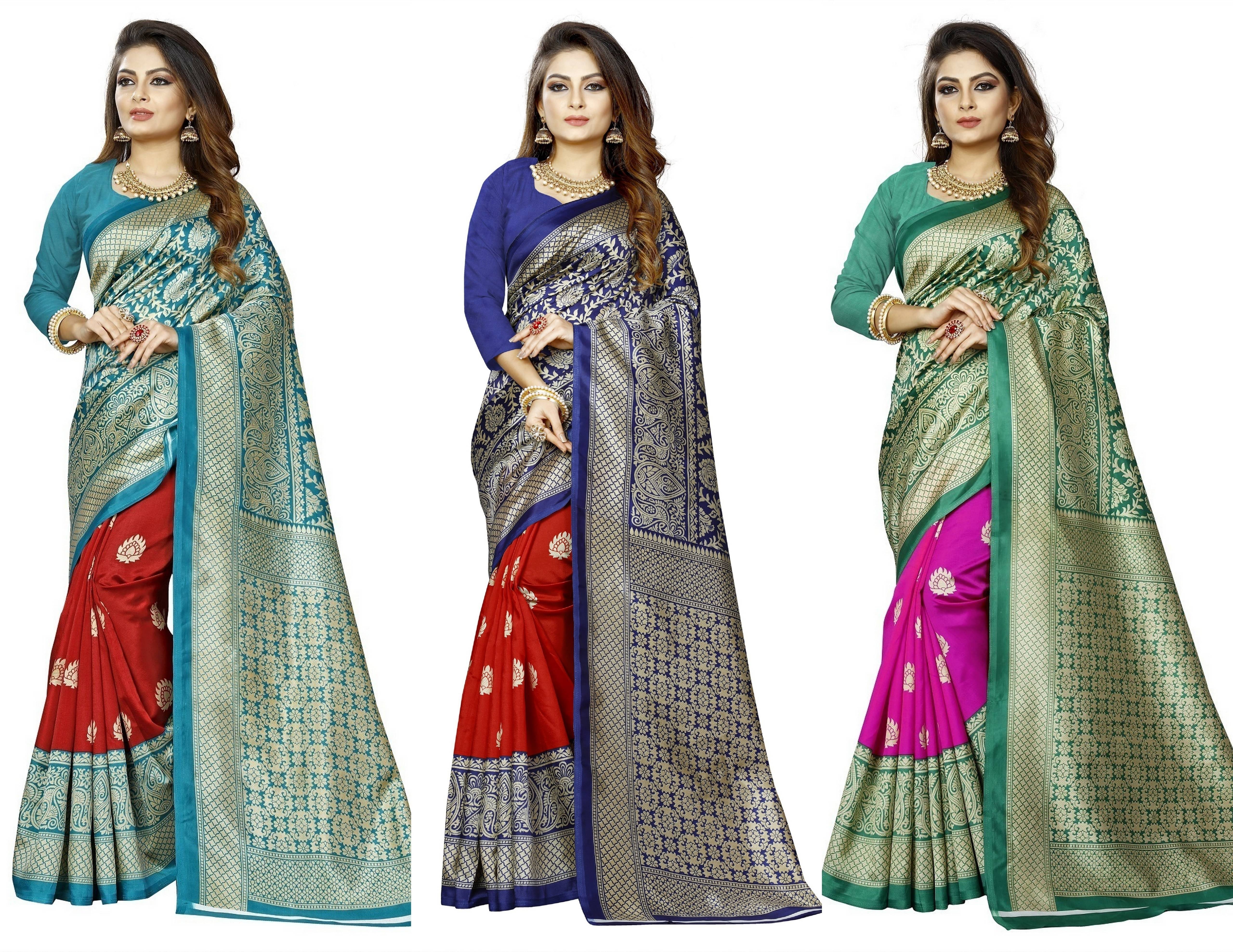 RUNAYA NX Art Silk Printed Saree With Unstitched Blouse Piece ( Multicolor ) RUNAYA NX Art Silk Printed Saree With Unstitched Blouse Piece ( Multicolor )