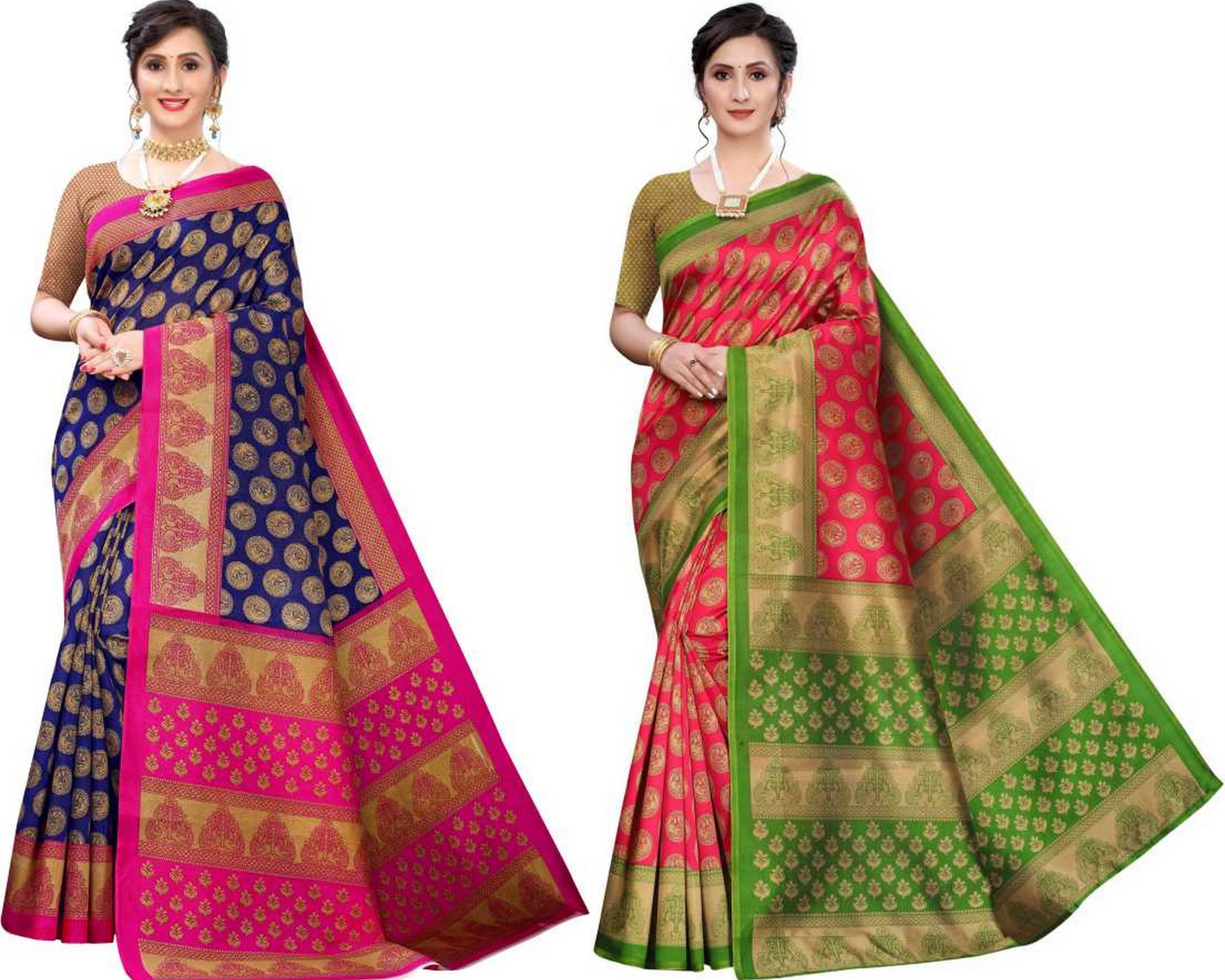 RUNAYA NX Art Silk Printed Saree With Unstitched Blouse Piece ( Multicolor ) RUNAYA NX Art Silk Printed Saree With Unstitched Blouse Piece ( Multicolor )