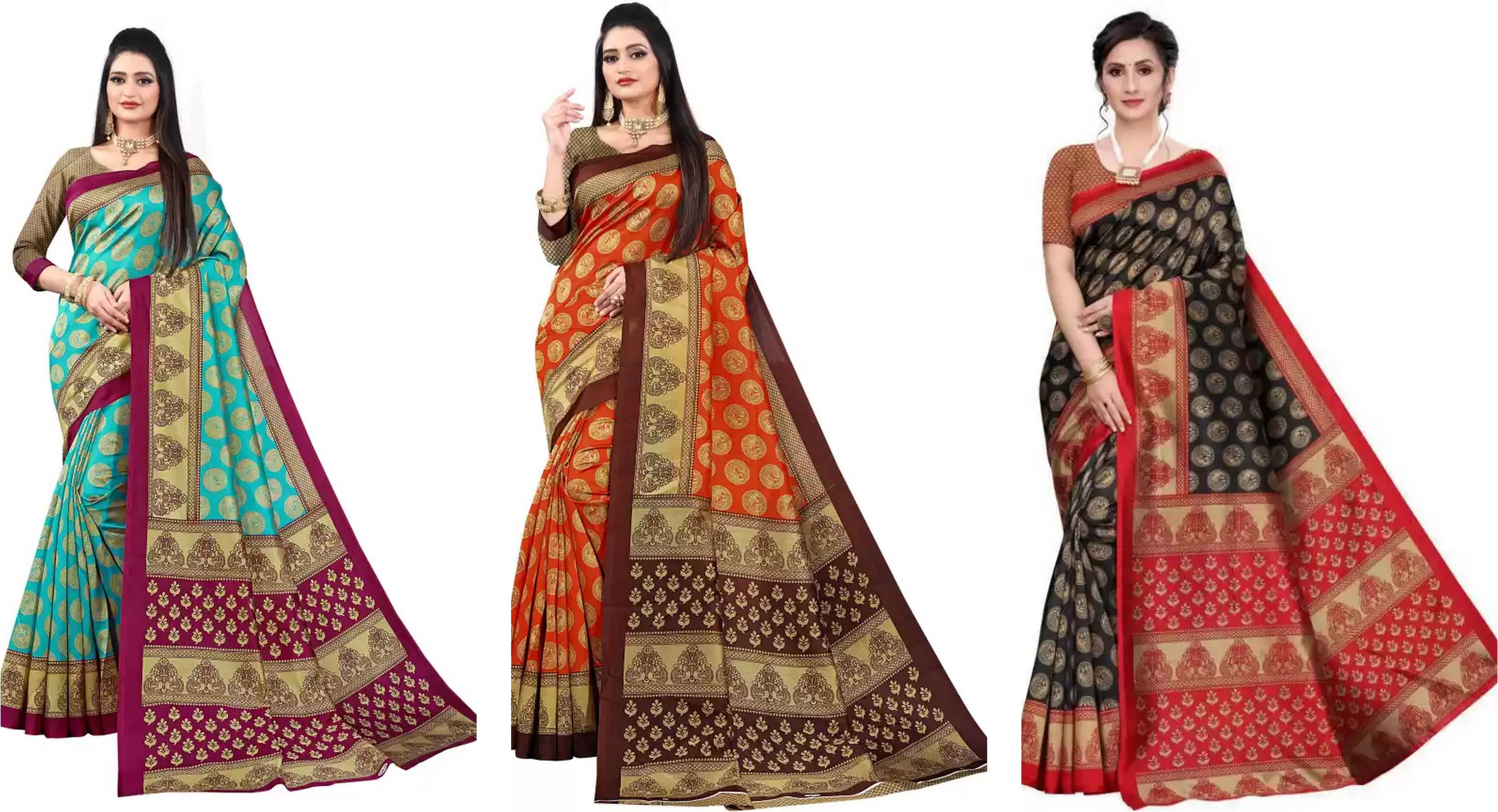 RUNAYA NX Art Silk Printed Saree With Unstitched Blouse Piece ( Multicolor ) RUNAYA NX Art Silk Printed Saree With Unstitched Blouse Piece ( Multicolor )
