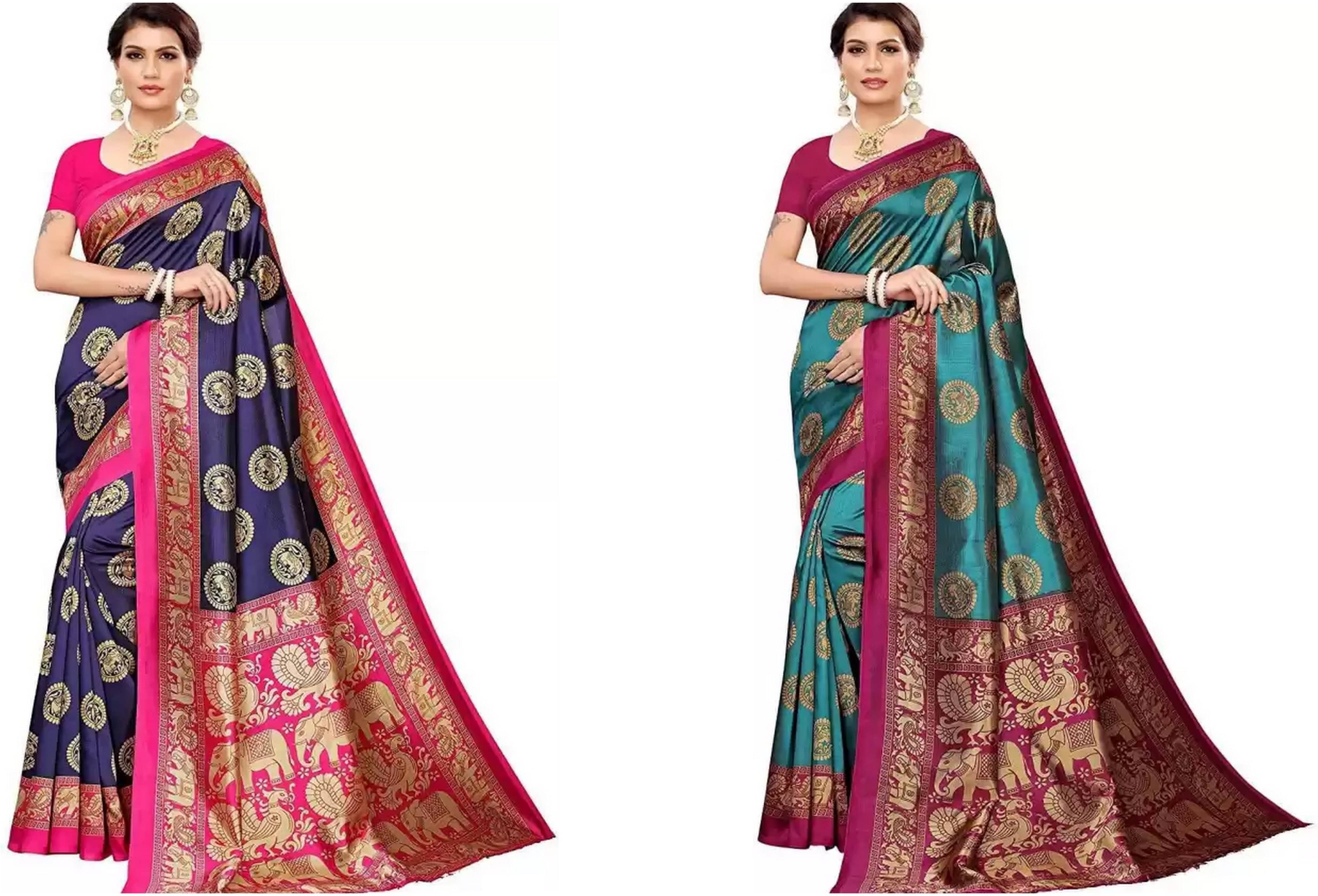     			RUNAYA NX Art Silk Printed Saree With Unstitched Blouse Piece ( Multicolor )