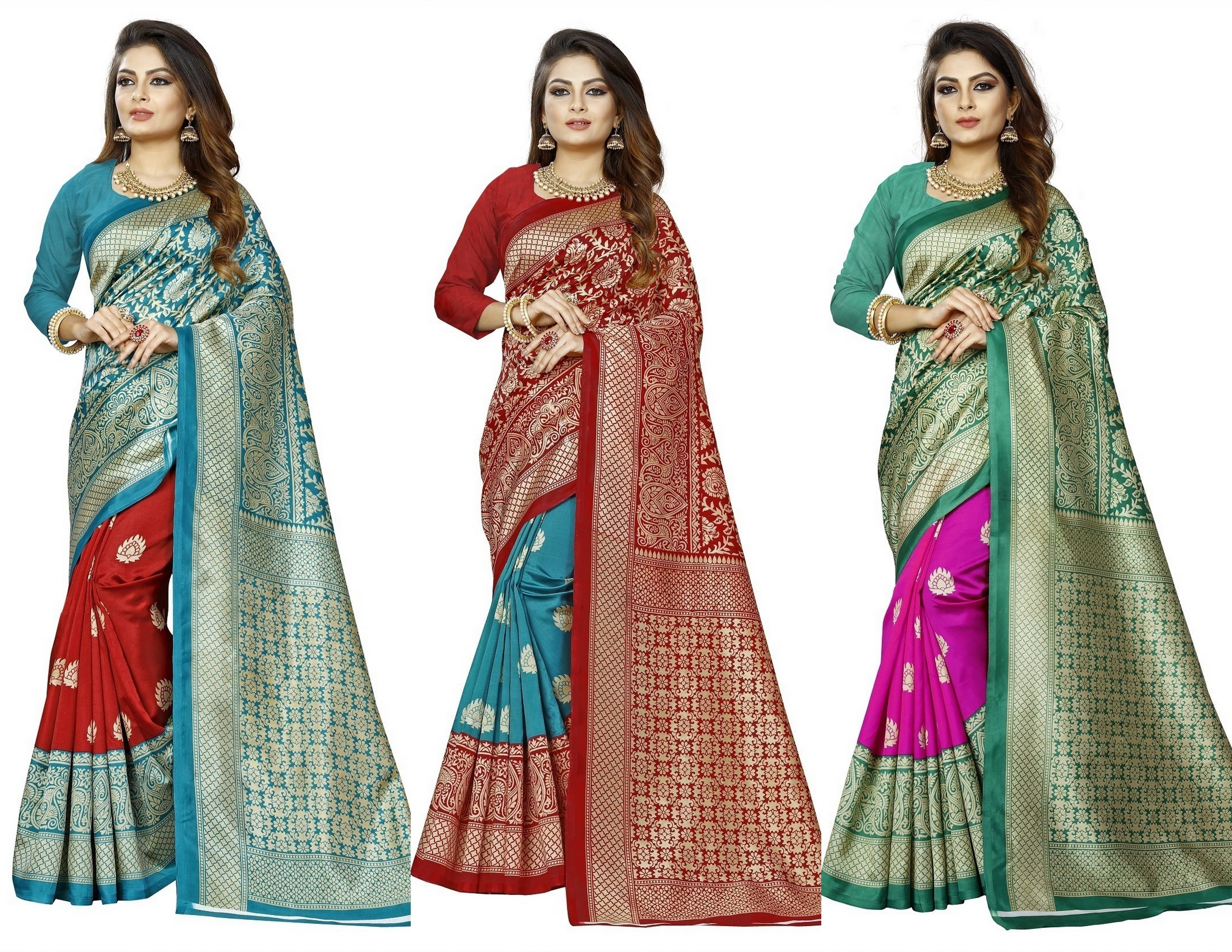 RUNAYA NX Art Silk Printed Saree With Unstitched Blouse Piece ( Multicolor ) RUNAYA NX Art Silk Printed Saree With Unstitched Blouse Piece ( Multicolor )