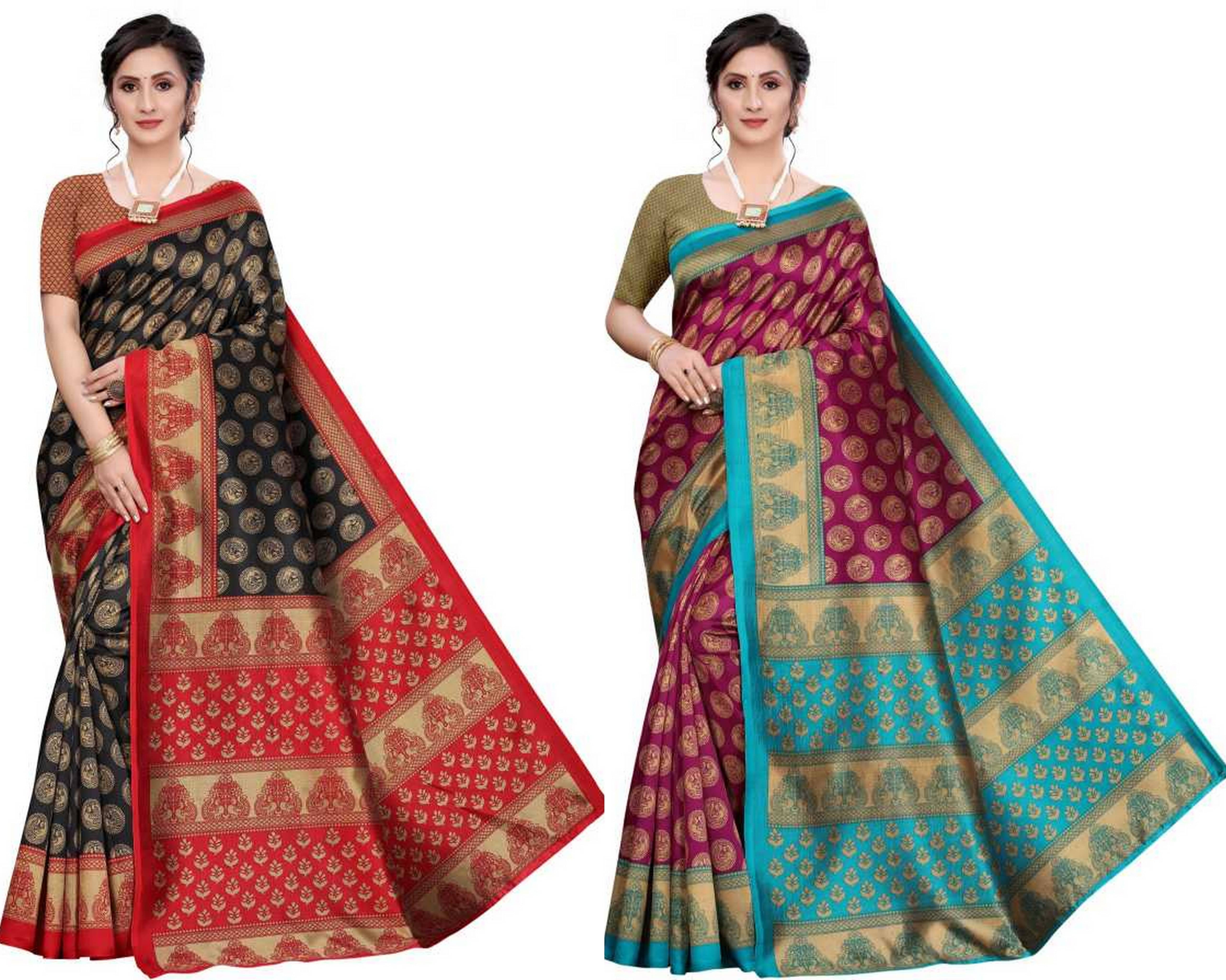RUNAYA NX Art Silk Printed Saree With Unstitched Blouse Piece ( Multicolor ) RUNAYA NX Art Silk Printed Saree With Unstitched Blouse Piece ( Multicolor )