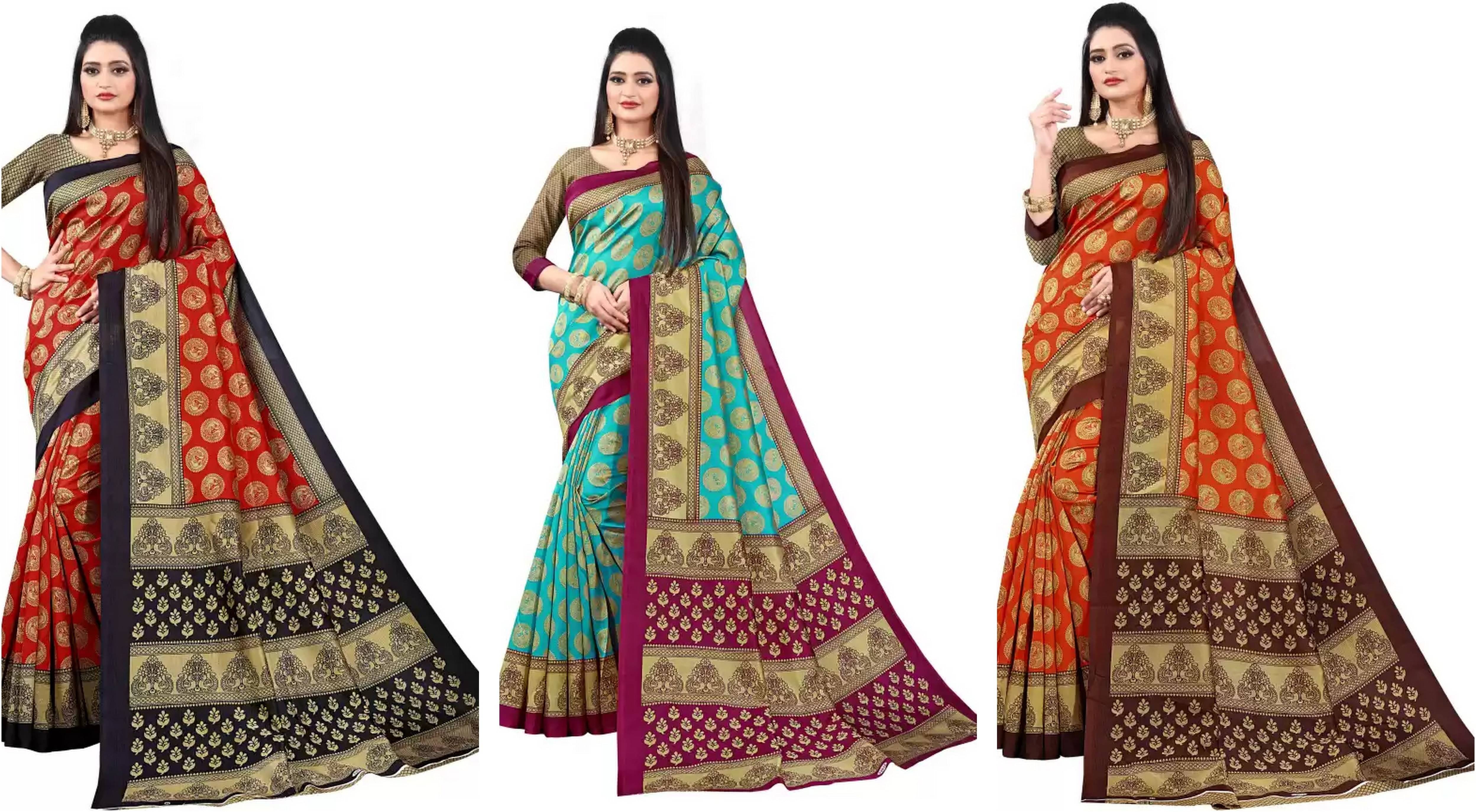 RUNAYA NX Art Silk Printed Saree With Unstitched Blouse Piece ( Multicolor ) RUNAYA NX Art Silk Printed Saree With Unstitched Blouse Piece ( Multicolor )