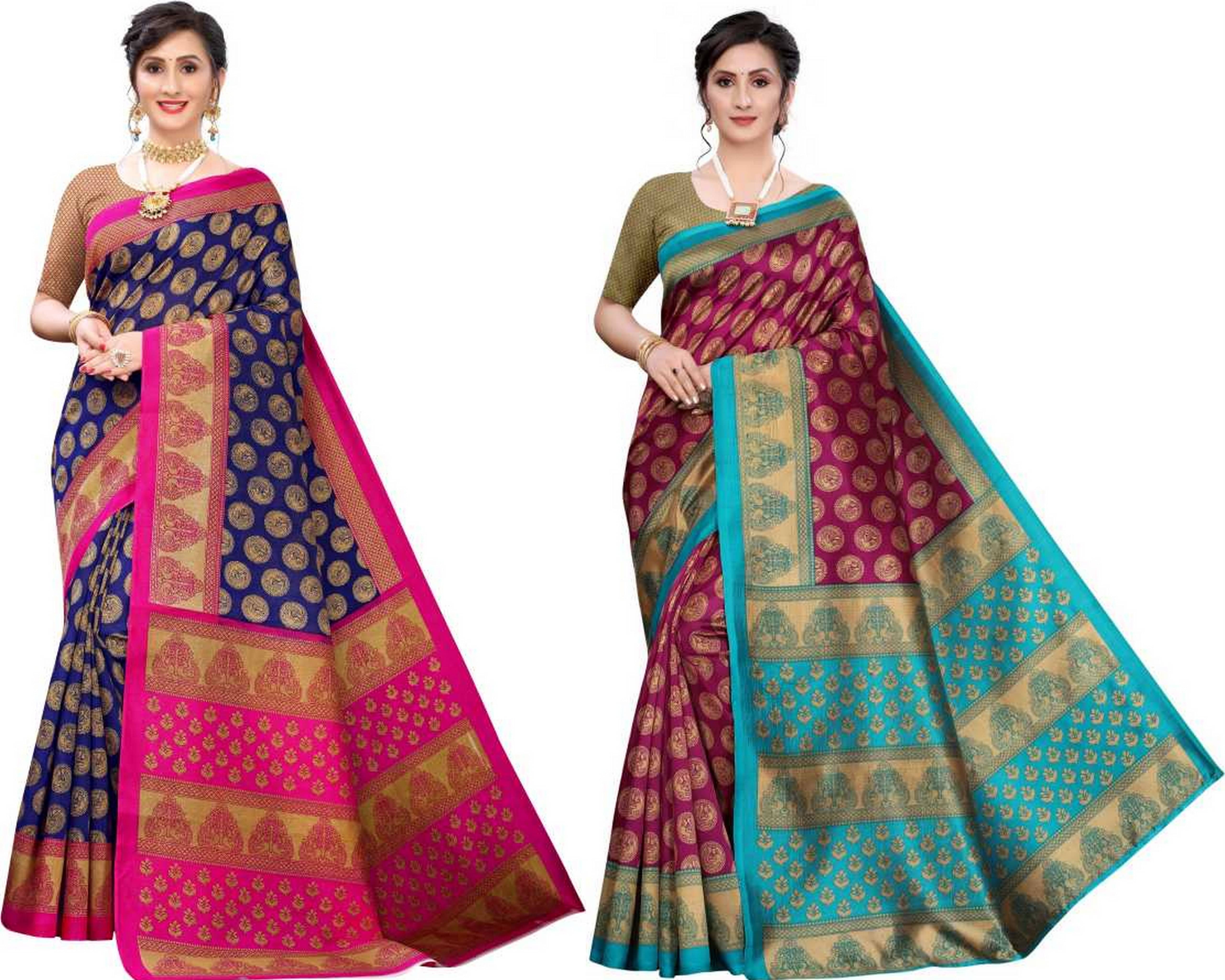     			RUNAYA NX Art Silk Printed Saree With Unstitched Blouse Piece ( Multicolor )