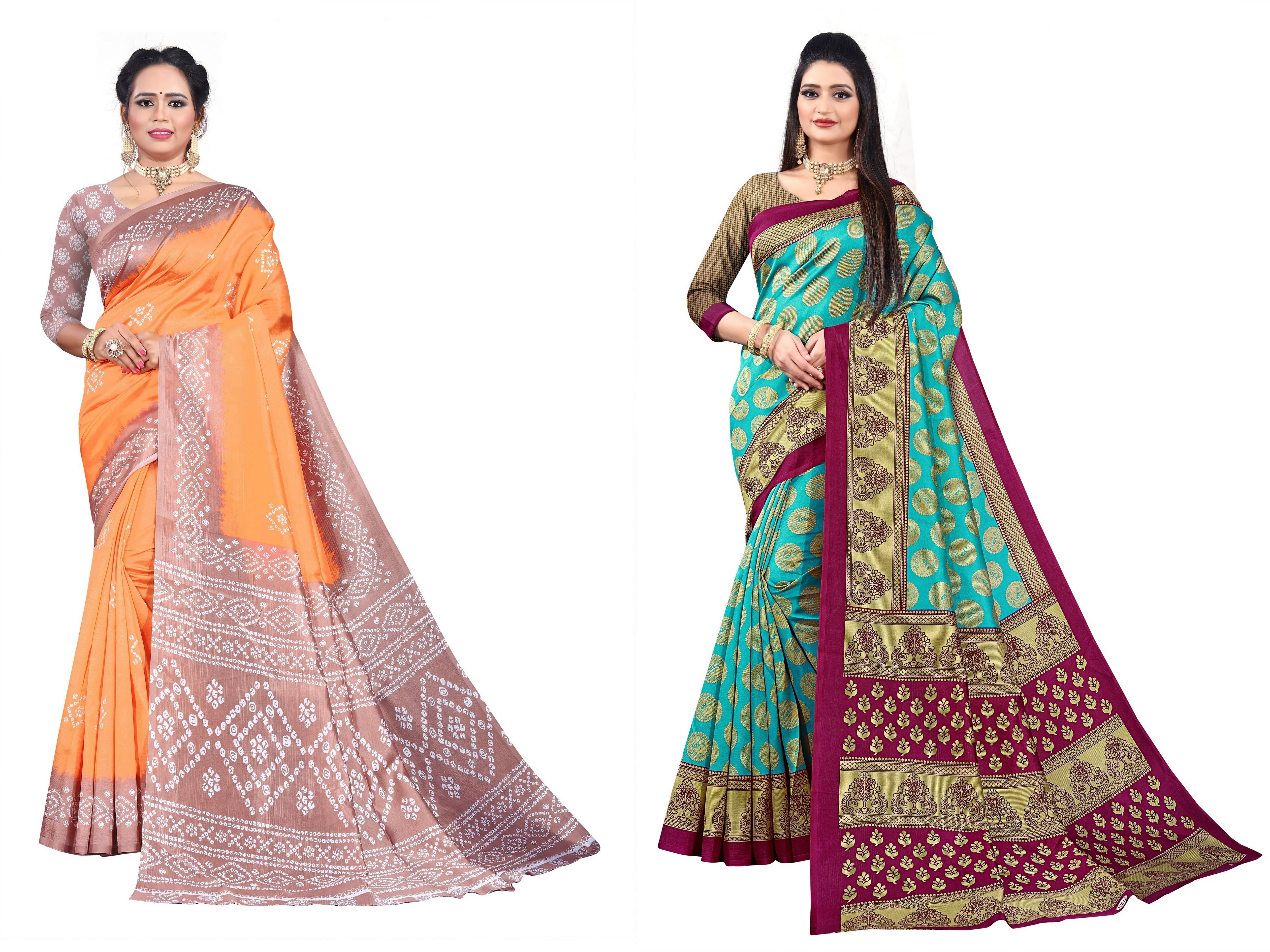 RUNAYA NX Art Silk Printed Saree With Unstitched Blouse Piece ( Multicolor ) RUNAYA NX Art Silk Printed Saree With Unstitched Blouse Piece ( Multicolor )