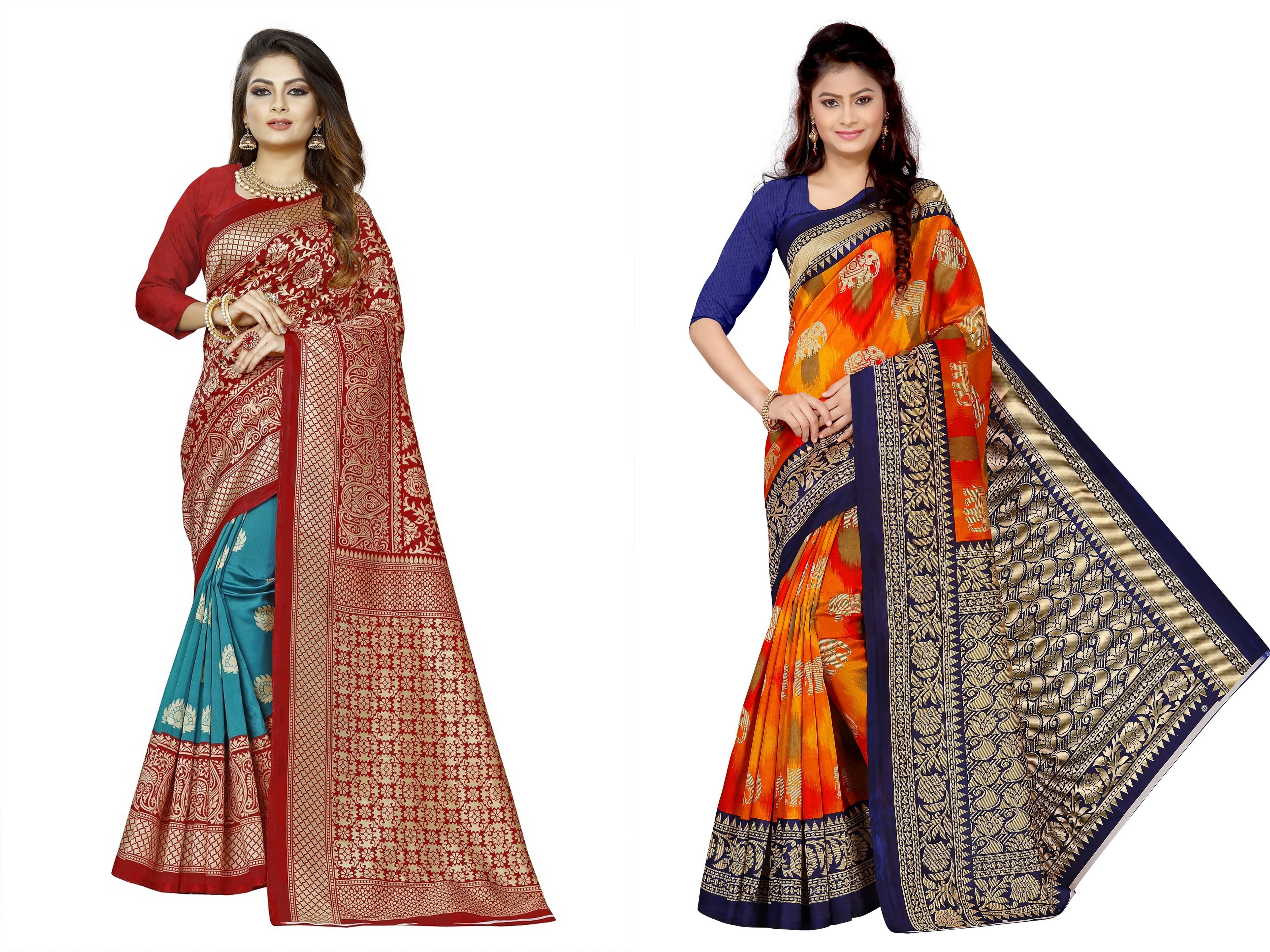 RUNAYA NX Art Silk Printed Saree With Unstitched Blouse Piece ( Multicolor ) RUNAYA NX Art Silk Printed Saree With Unstitched Blouse Piece ( Multicolor )