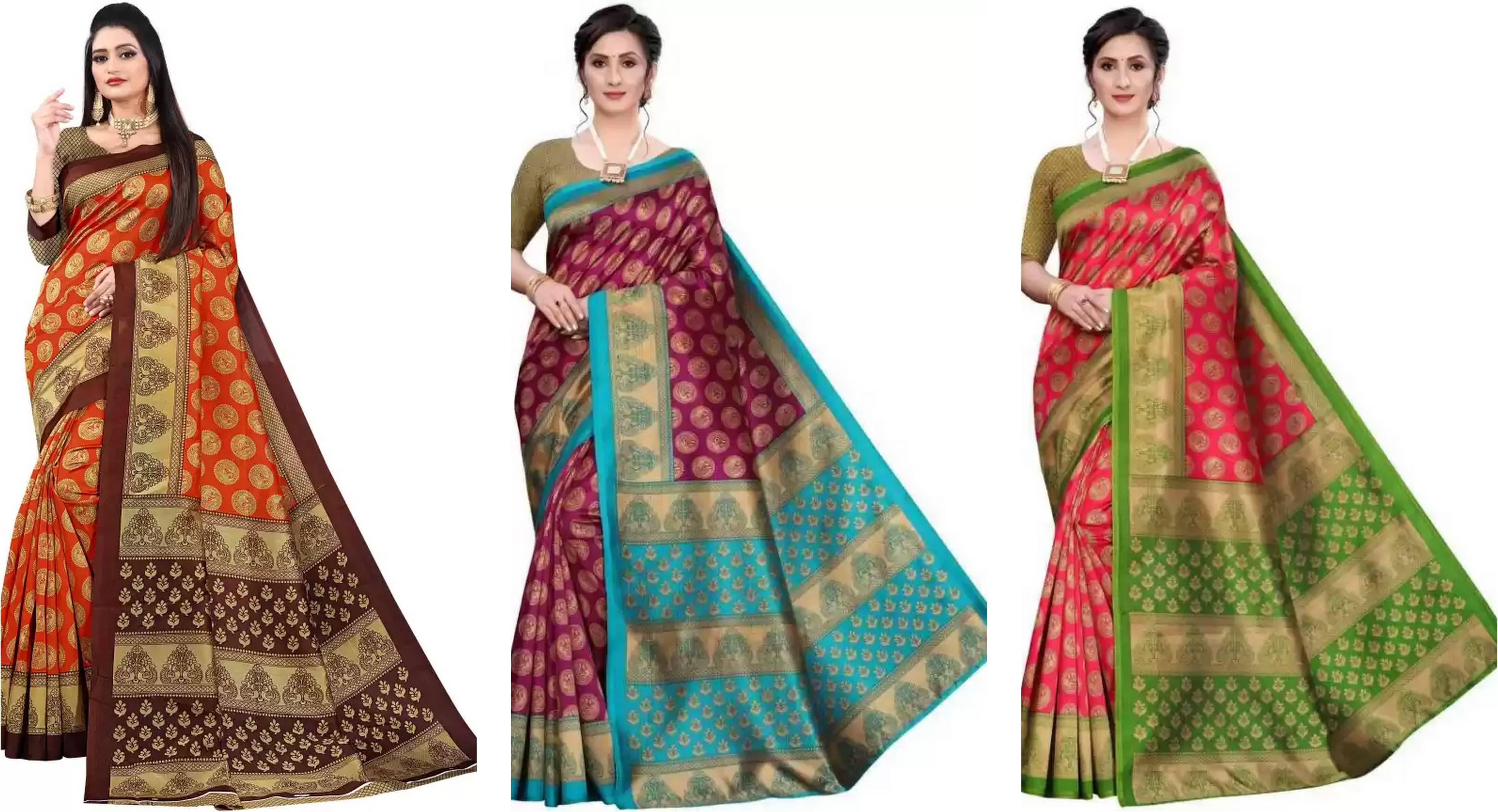     			RUNAYA NX Art Silk Printed Saree With Unstitched Blouse Piece ( Multicolor )
