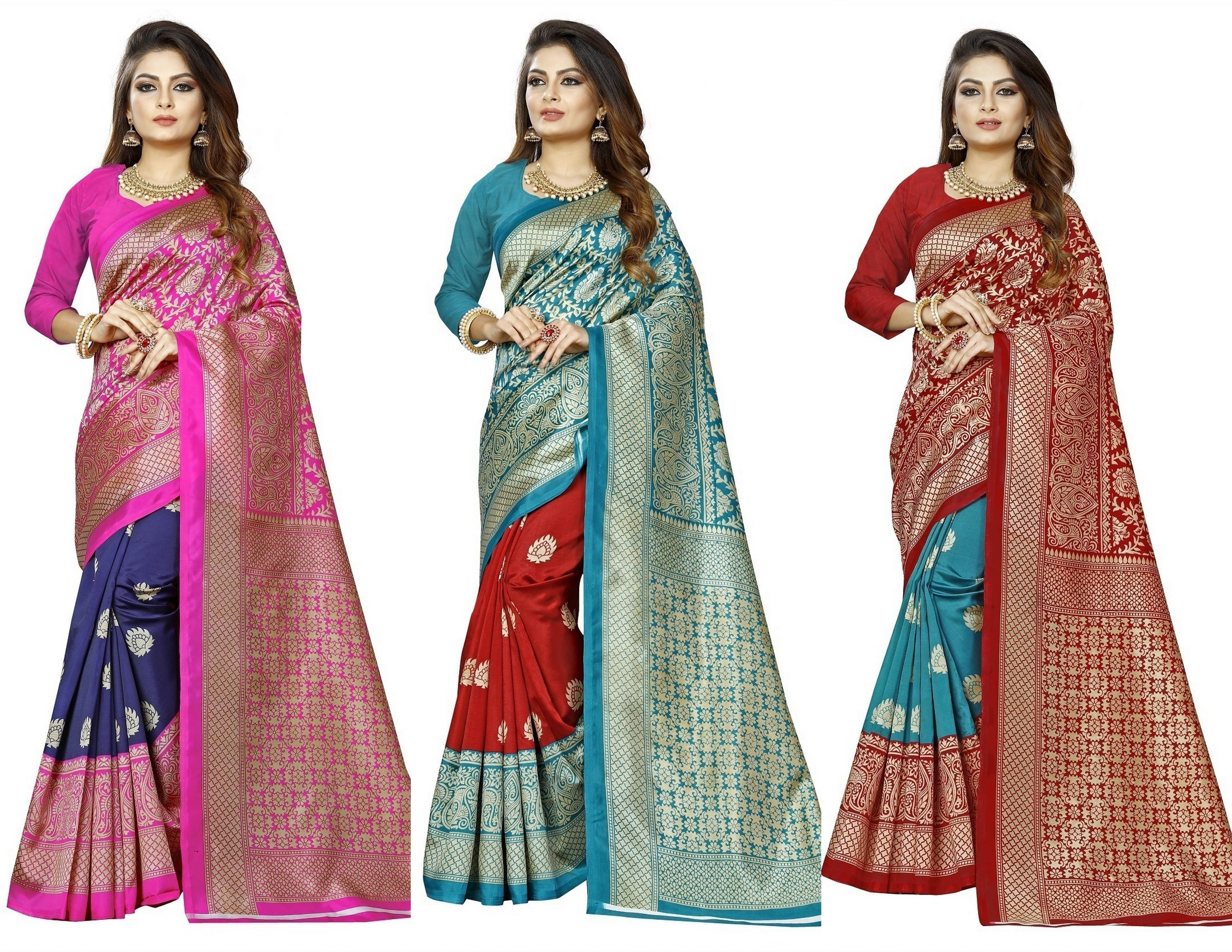     			RUNAYA NX Art Silk Printed Saree With Unstitched Blouse Piece ( Multicolor )