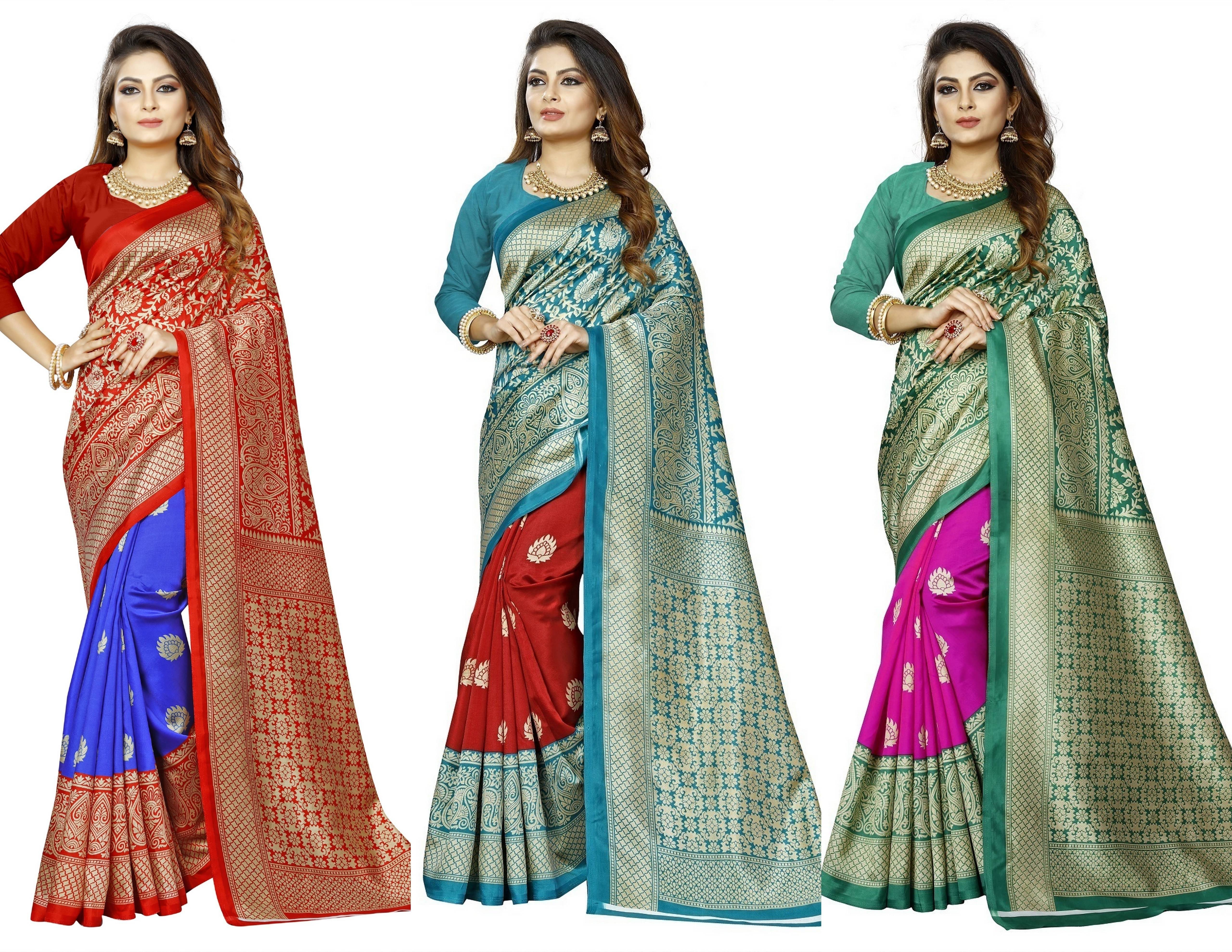 RUNAYA NX Art Silk Printed Saree With Unstitched Blouse Piece ( Multicolor ) RUNAYA NX Art Silk Printed Saree With Unstitched Blouse Piece ( Multicolor )