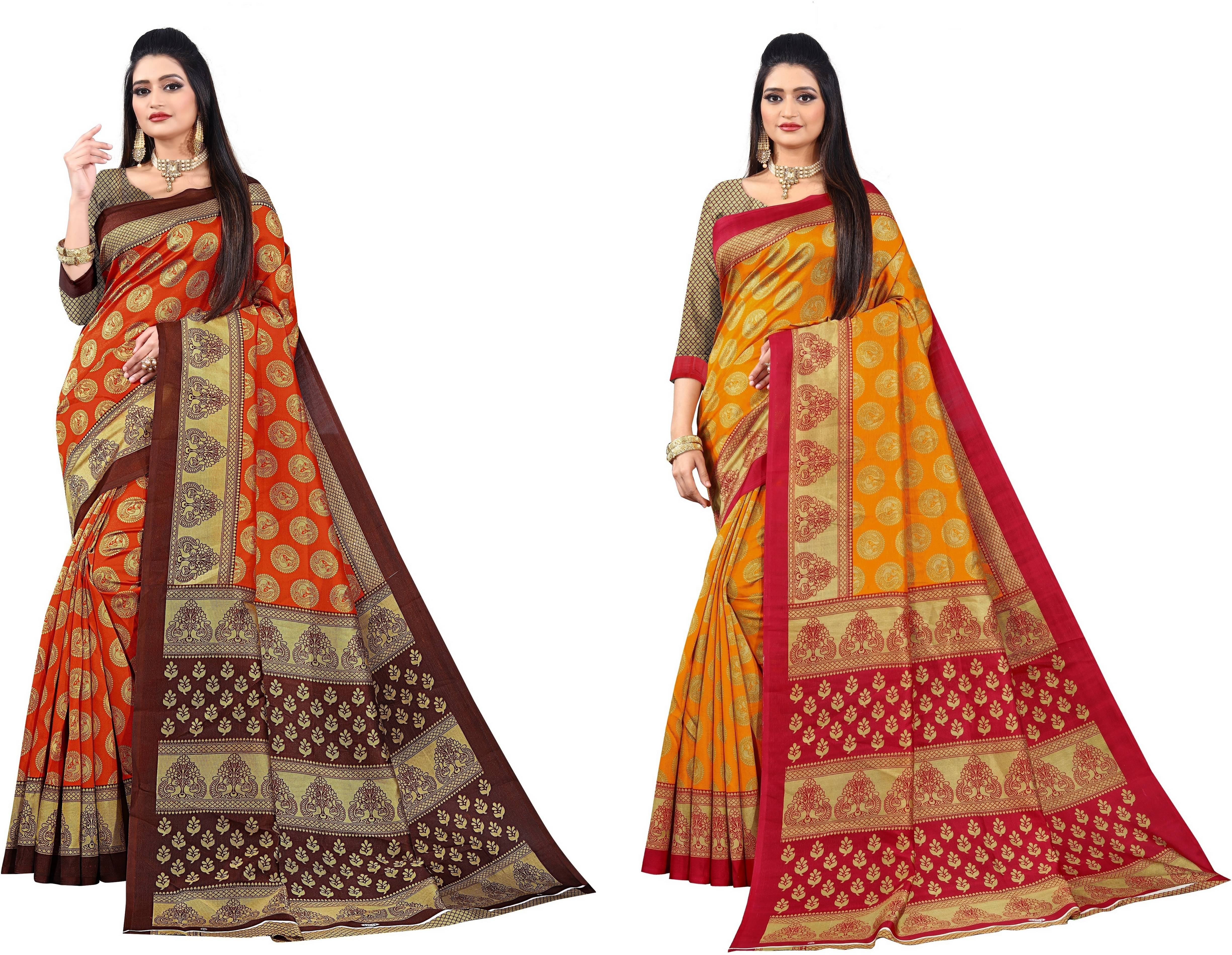     			RUNAYA NX Art Silk Printed Saree With Unstitched Blouse Piece ( Multicolor )
