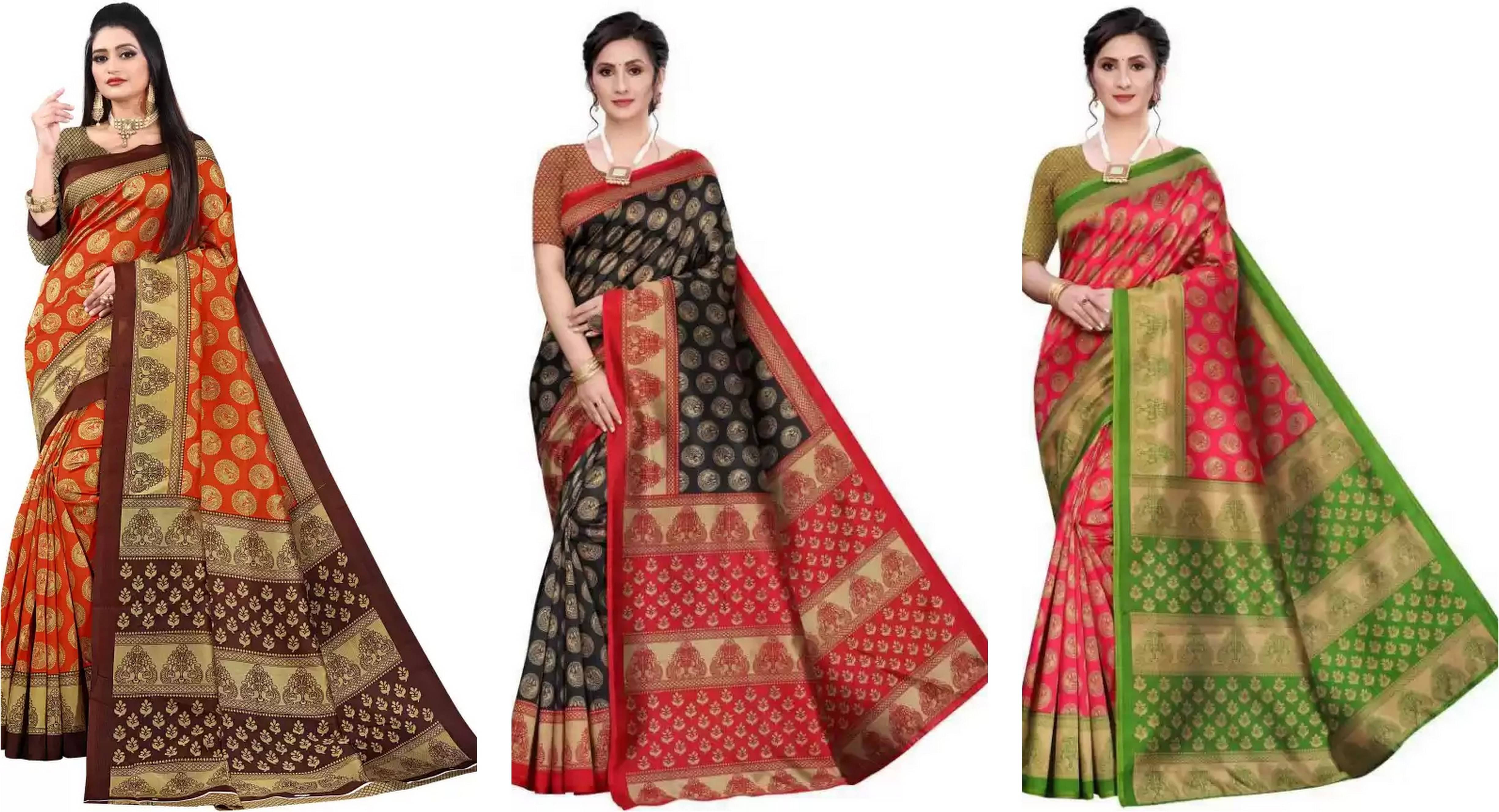     			RUNAYA NX Art Silk Printed Saree With Unstitched Blouse Piece ( Multicolor )