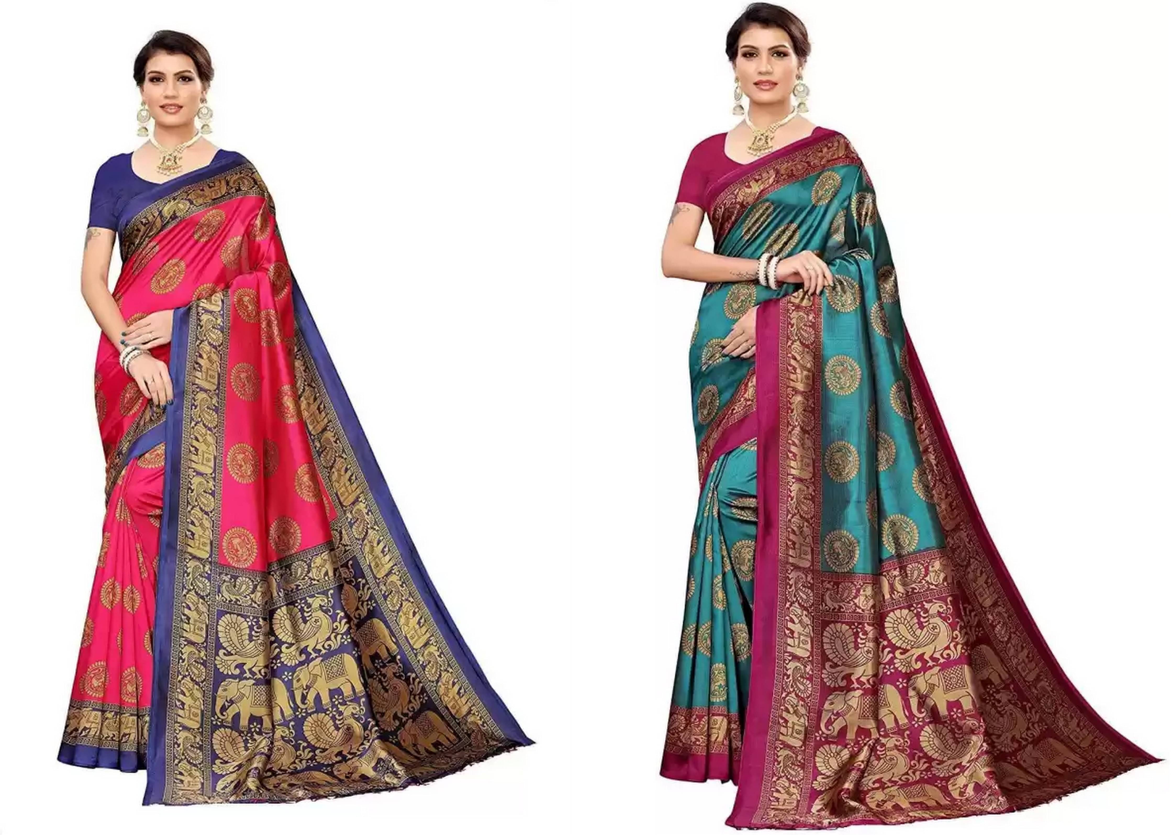 RUNAYA NX Art Silk Printed Saree With Unstitched Blouse Piece ( Multicolor ) RUNAYA NX Art Silk Printed Saree With Unstitched Blouse Piece ( Multicolor )