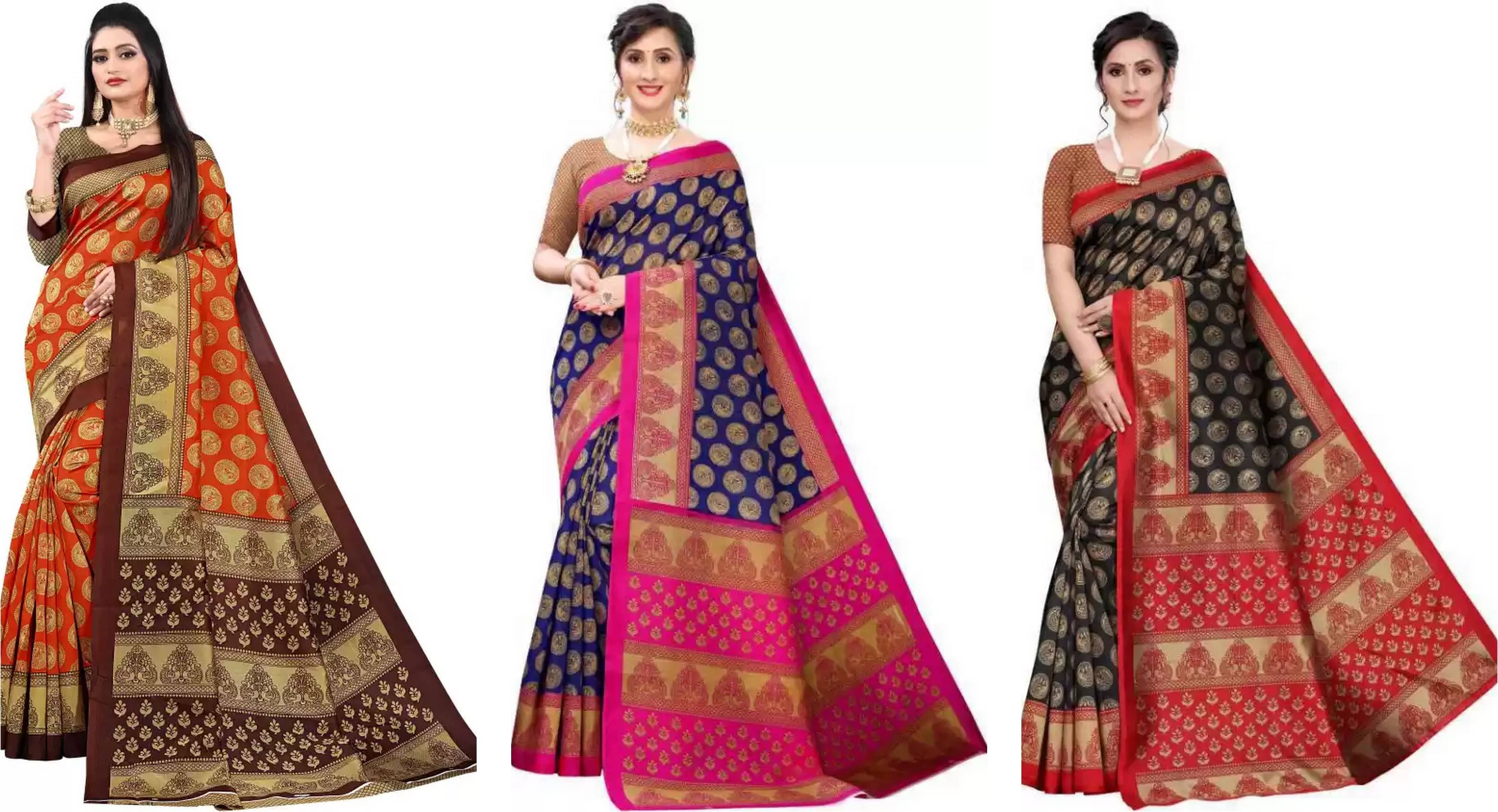 RUNAYA NX Art Silk Printed Saree With Unstitched Blouse Piece ( Multicolor ) RUNAYA NX Art Silk Printed Saree With Unstitched Blouse Piece ( Multicolor )