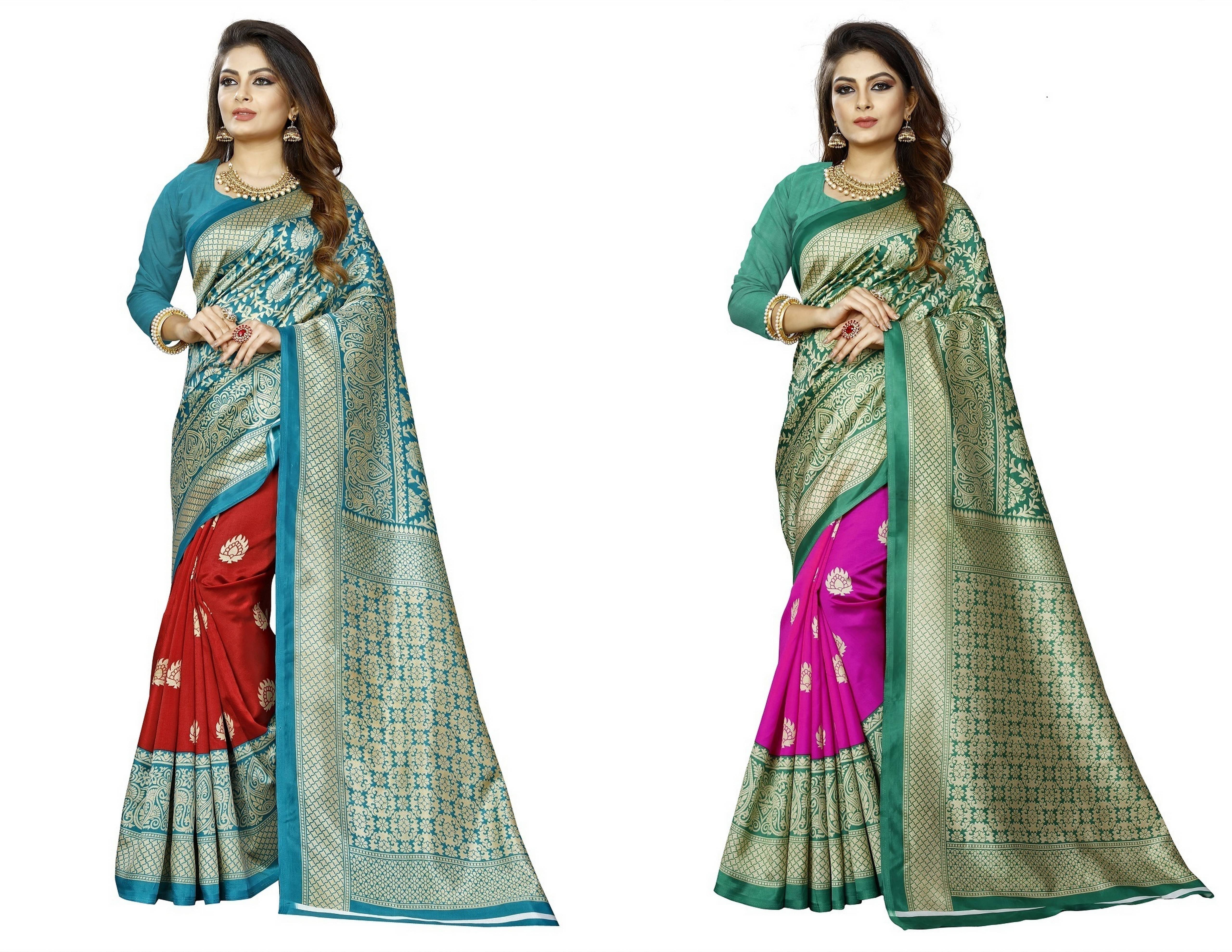     			RUNAYA NX Art Silk Printed Saree With Unstitched Blouse Piece ( Multicolor )