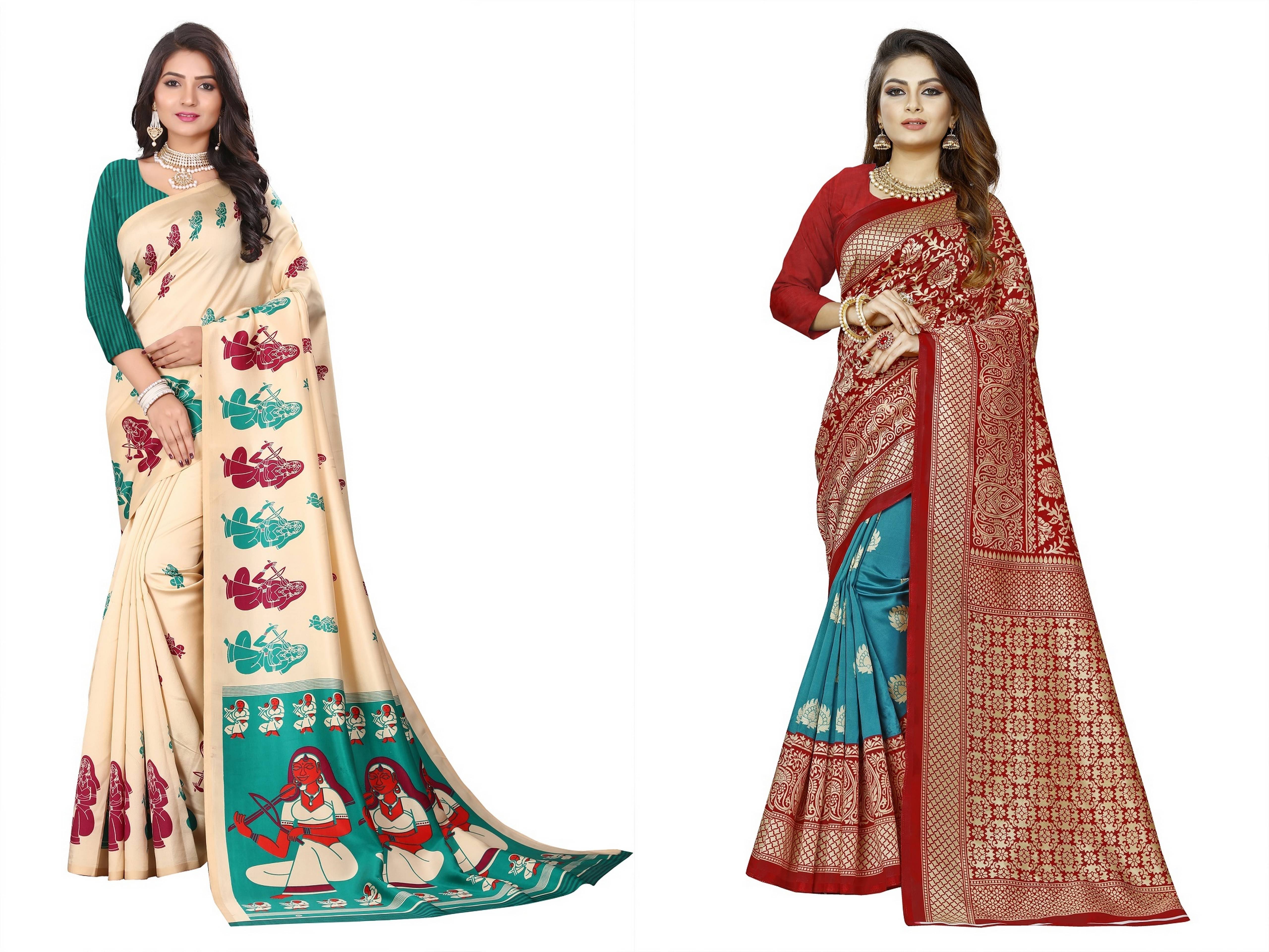     			RUNAYA NX Art Silk Printed Saree With Unstitched Blouse Piece ( Multicolor )