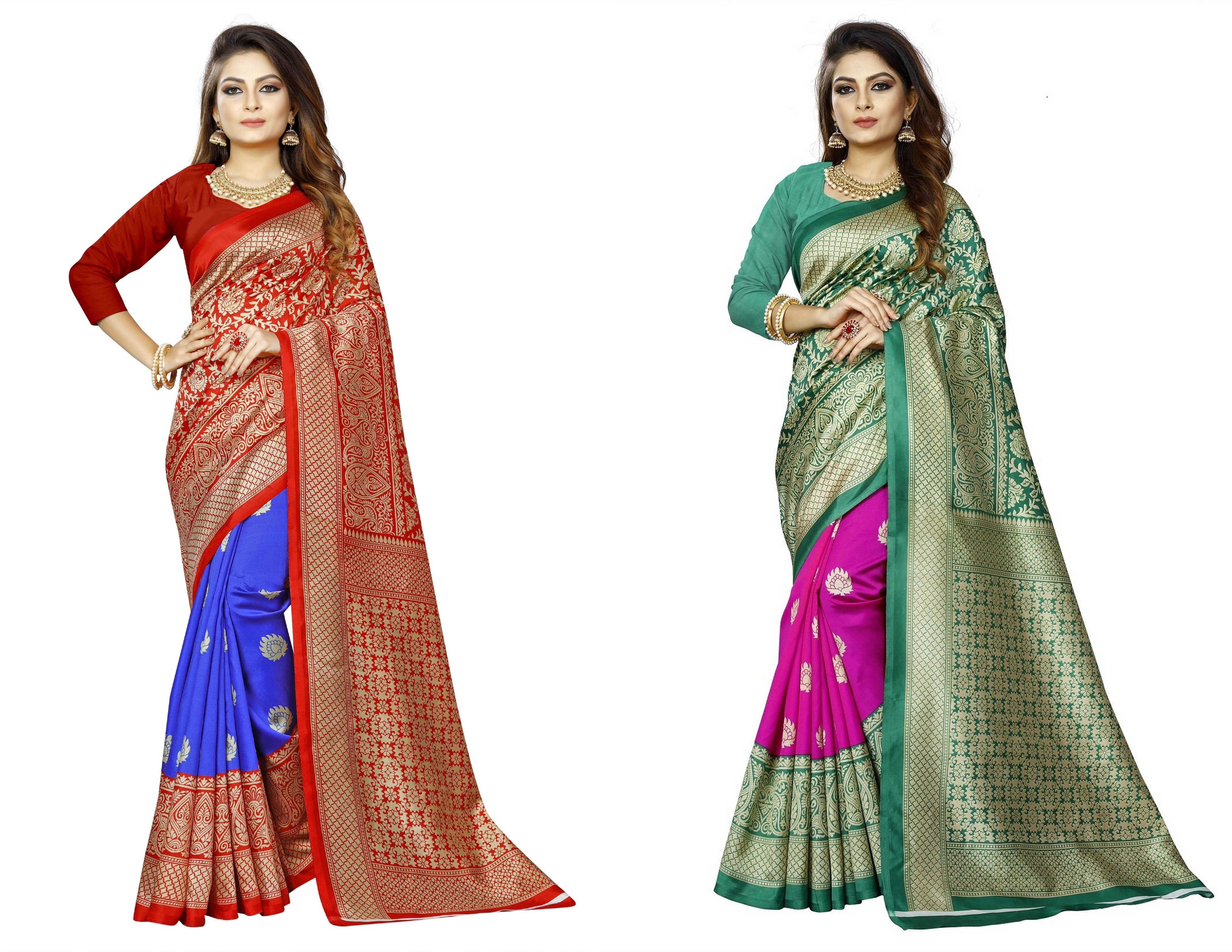 RUNAYA NX Art Silk Printed Saree With Unstitched Blouse Piece ( Multicolor ) RUNAYA NX Art Silk Printed Saree With Unstitched Blouse Piece ( Multicolor )