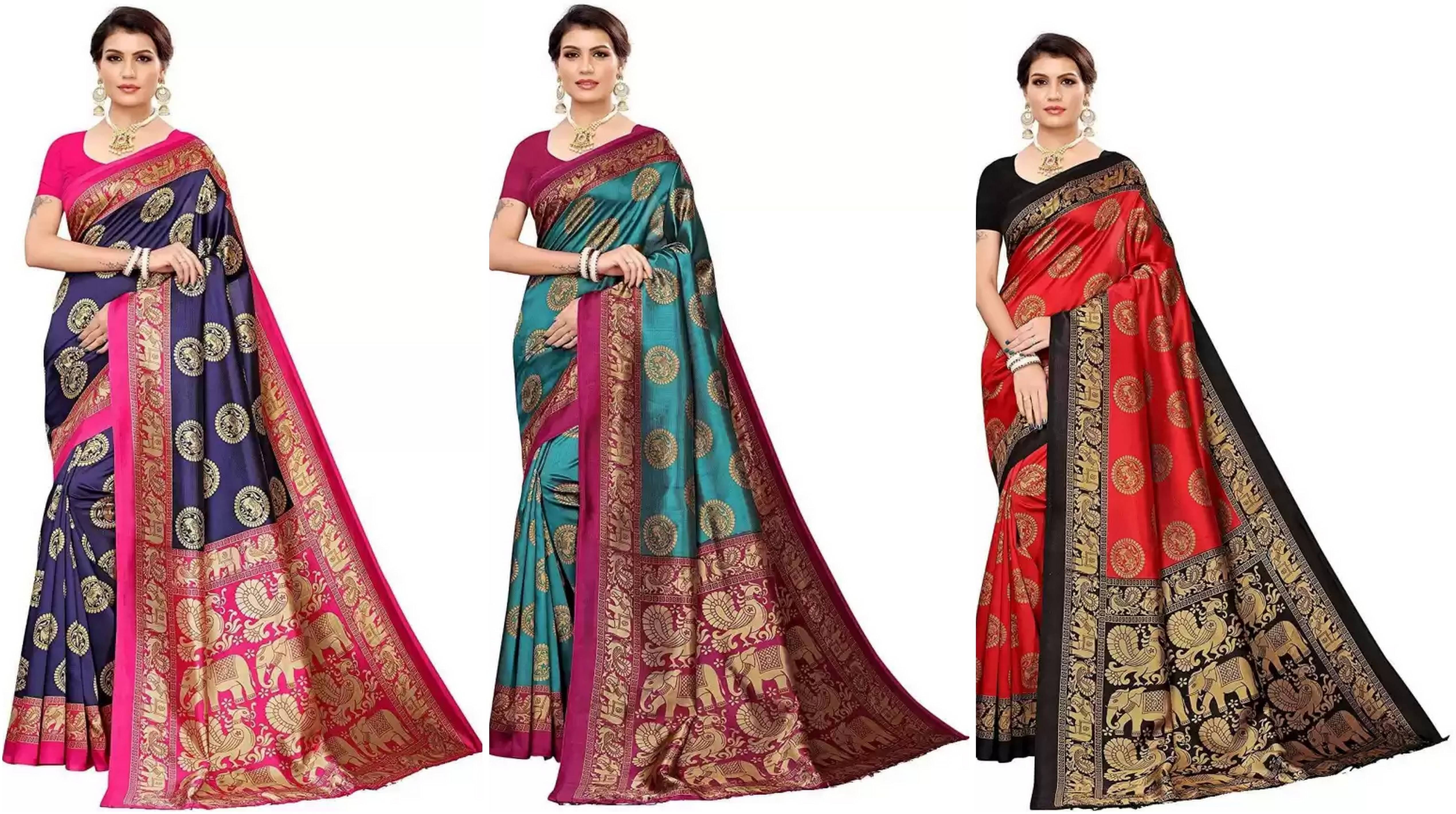 RUNAYA NX Art Silk Printed Saree With Unstitched Blouse Piece ( Multicolor )     			RUNAYA NX Art Silk Printed Saree With Unstitched Blouse Piece ( Multicolor )