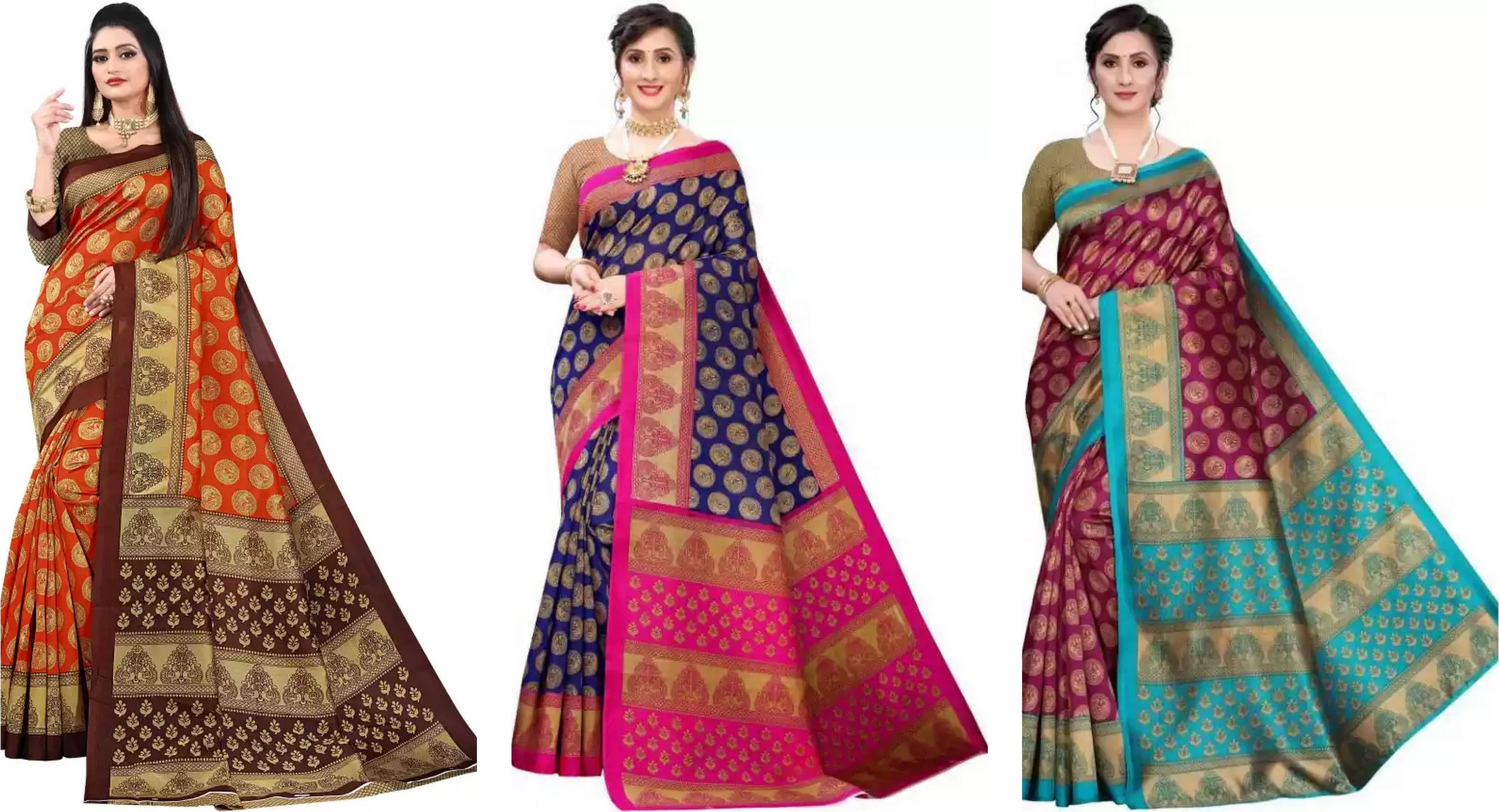 RUNAYA NX Art Silk Printed Saree With Unstitched Blouse Piece ( Multicolor ) RUNAYA NX Art Silk Printed Saree With Unstitched Blouse Piece ( Multicolor )