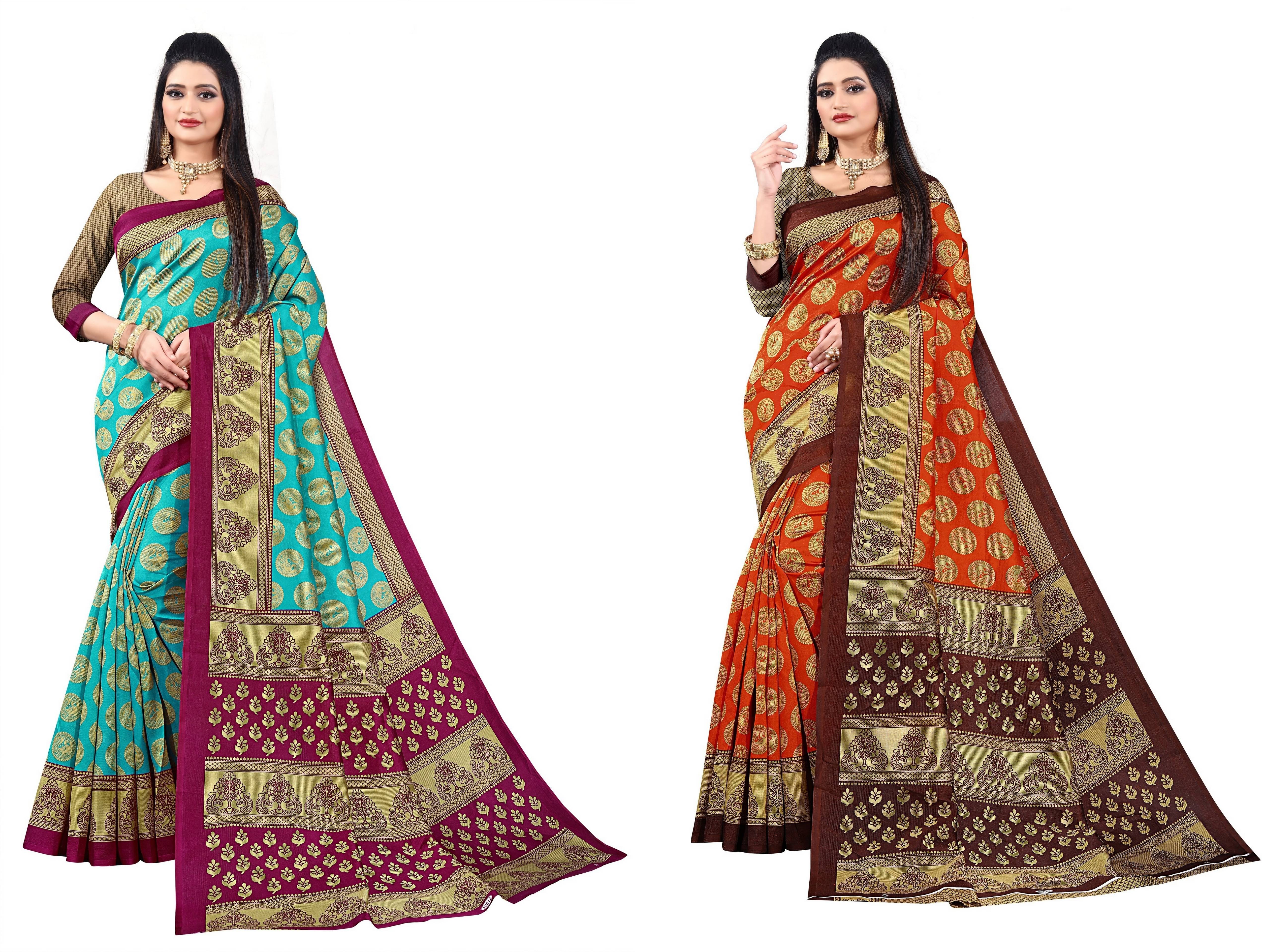 RUNAYA NX Art Silk Printed Saree With Unstitched Blouse Piece ( Multicolor ) RUNAYA NX Art Silk Printed Saree With Unstitched Blouse Piece ( Multicolor )