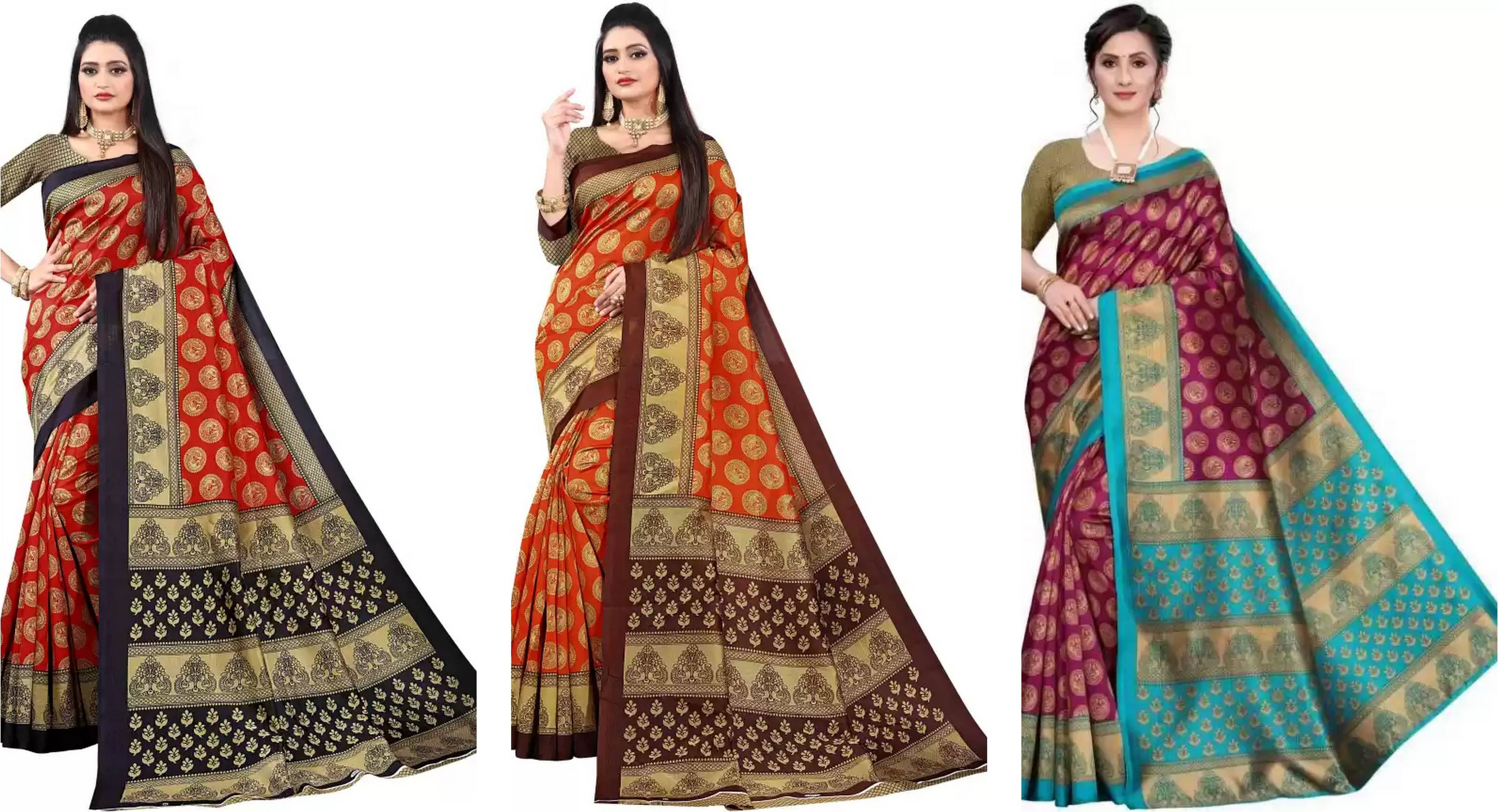 RUNAYA NX Art Silk Printed Saree With Unstitched Blouse Piece ( Multicolor )     			RUNAYA NX Art Silk Printed Saree With Unstitched Blouse Piece ( Multicolor )