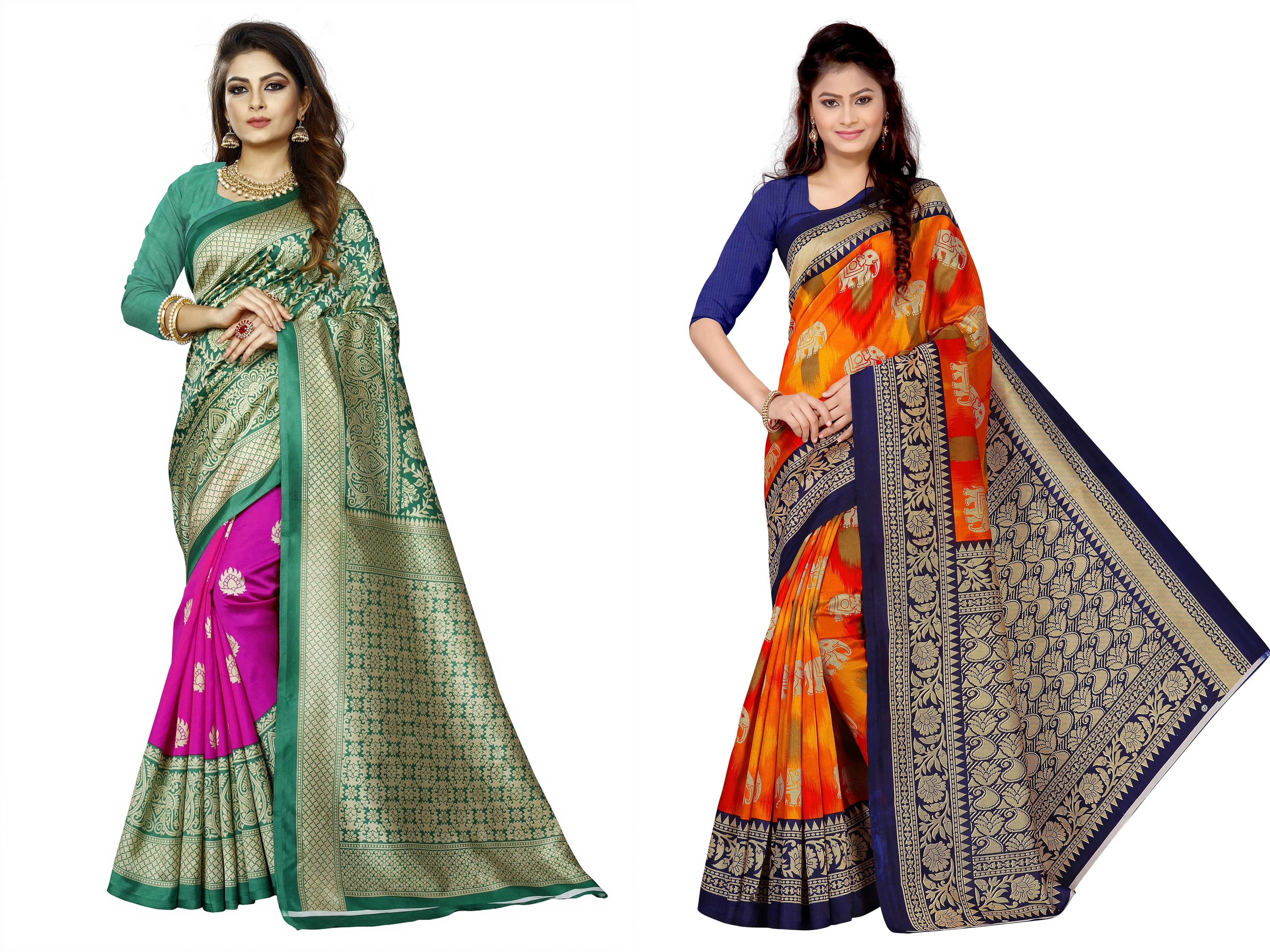 RUNAYA NX Art Silk Printed Saree With Unstitched Blouse Piece ( Multicolor ) RUNAYA NX Art Silk Printed Saree With Unstitched Blouse Piece ( Multicolor )