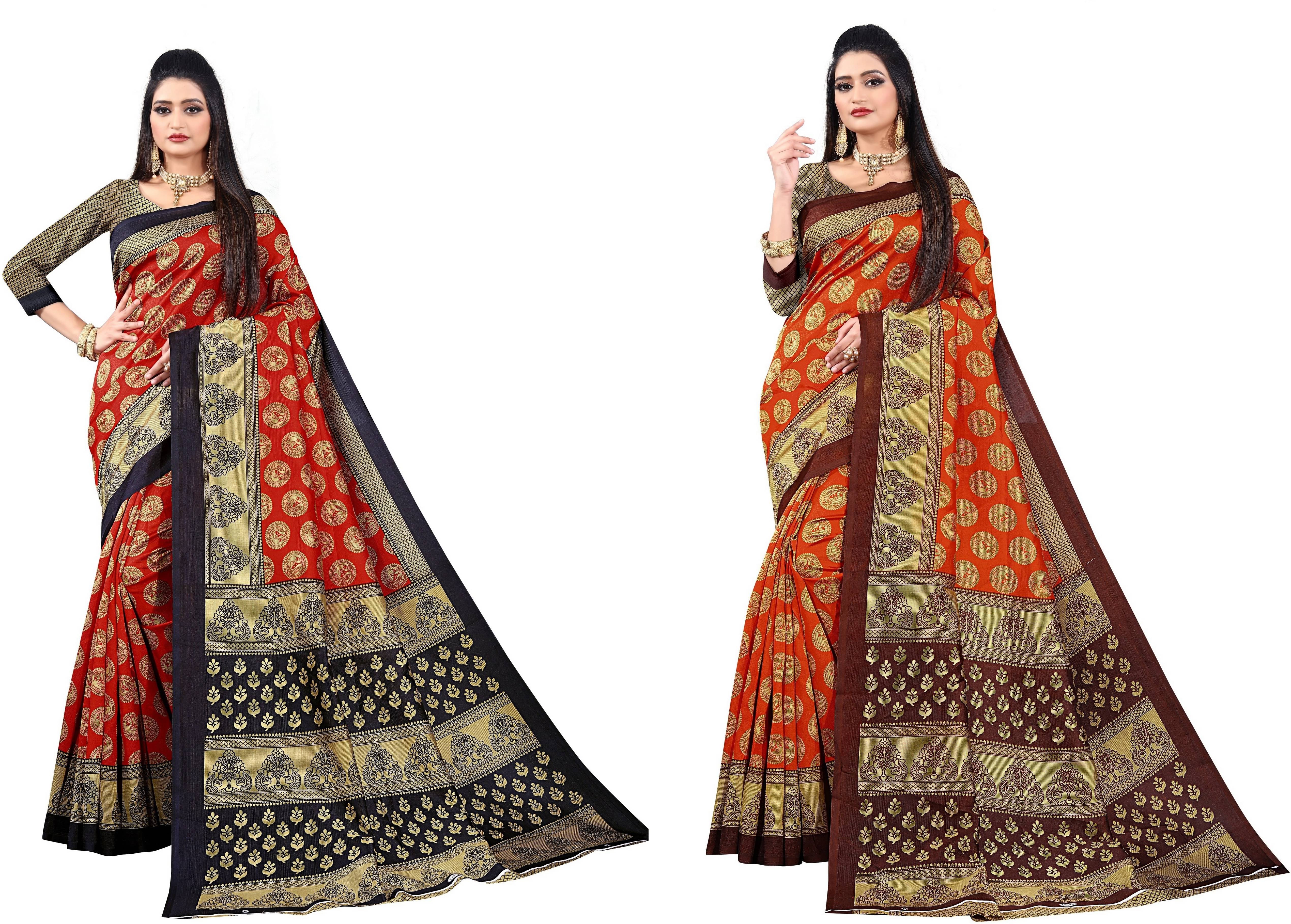 RUNAYA NX Art Silk Printed Saree With Unstitched Blouse Piece ( Multicolor ) RUNAYA NX Art Silk Printed Saree With Unstitched Blouse Piece ( Multicolor )