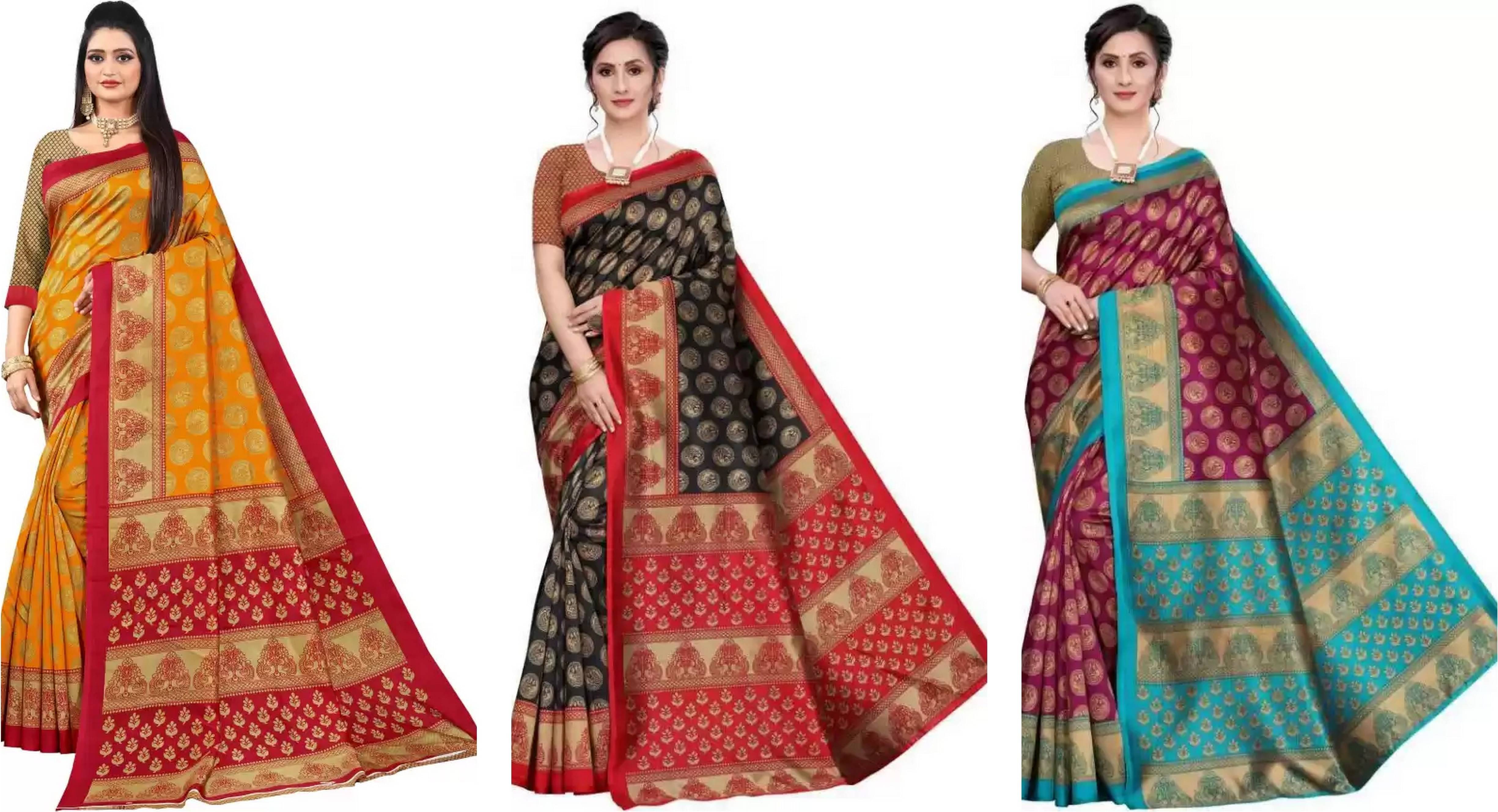 RUNAYA NX Art Silk Printed Saree With Unstitched Blouse Piece ( Multicolor ) RUNAYA NX Art Silk Printed Saree With Unstitched Blouse Piece ( Multicolor )