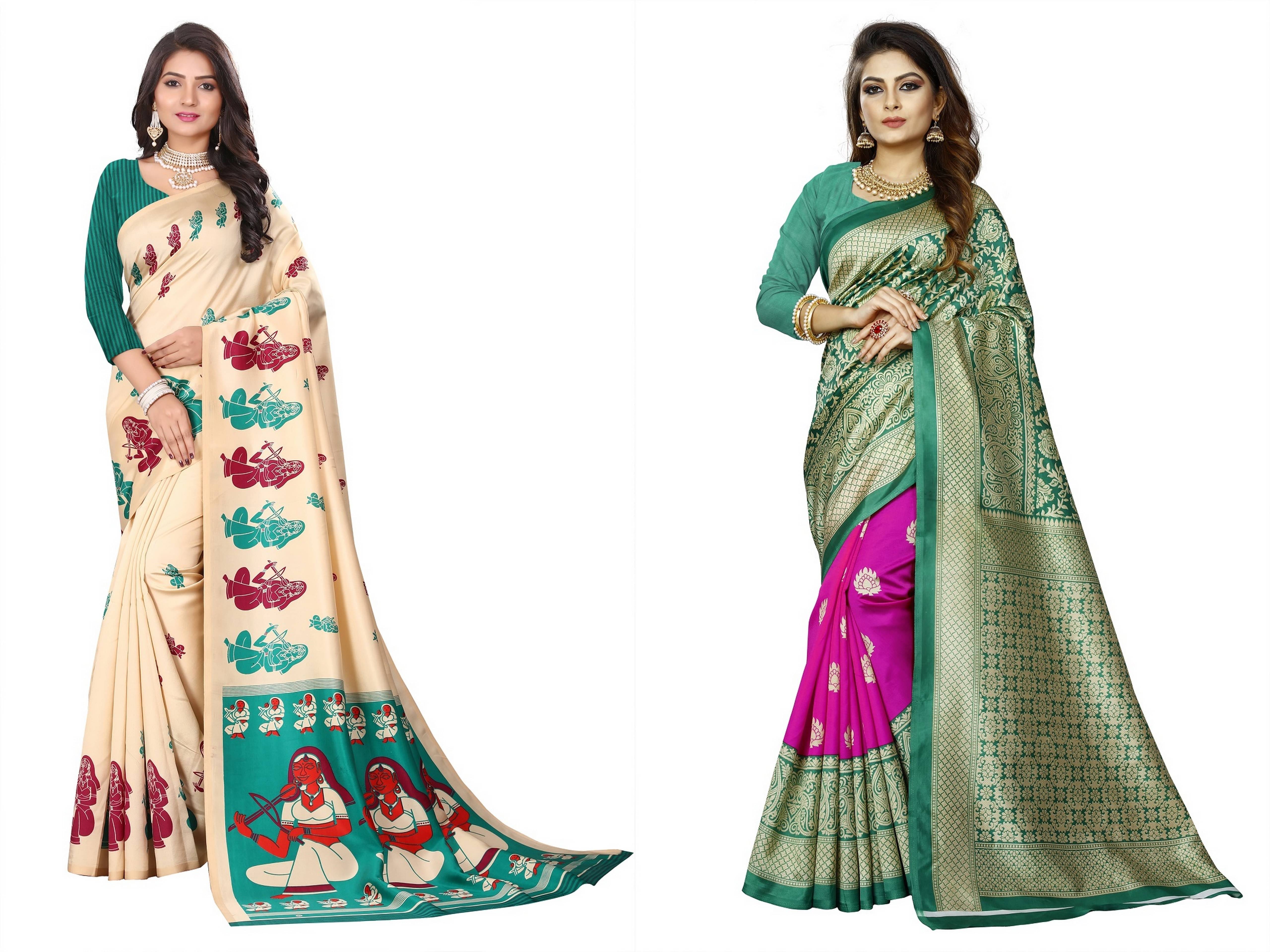     			RUNAYA NX Art Silk Printed Saree With Unstitched Blouse Piece ( Multicolor )