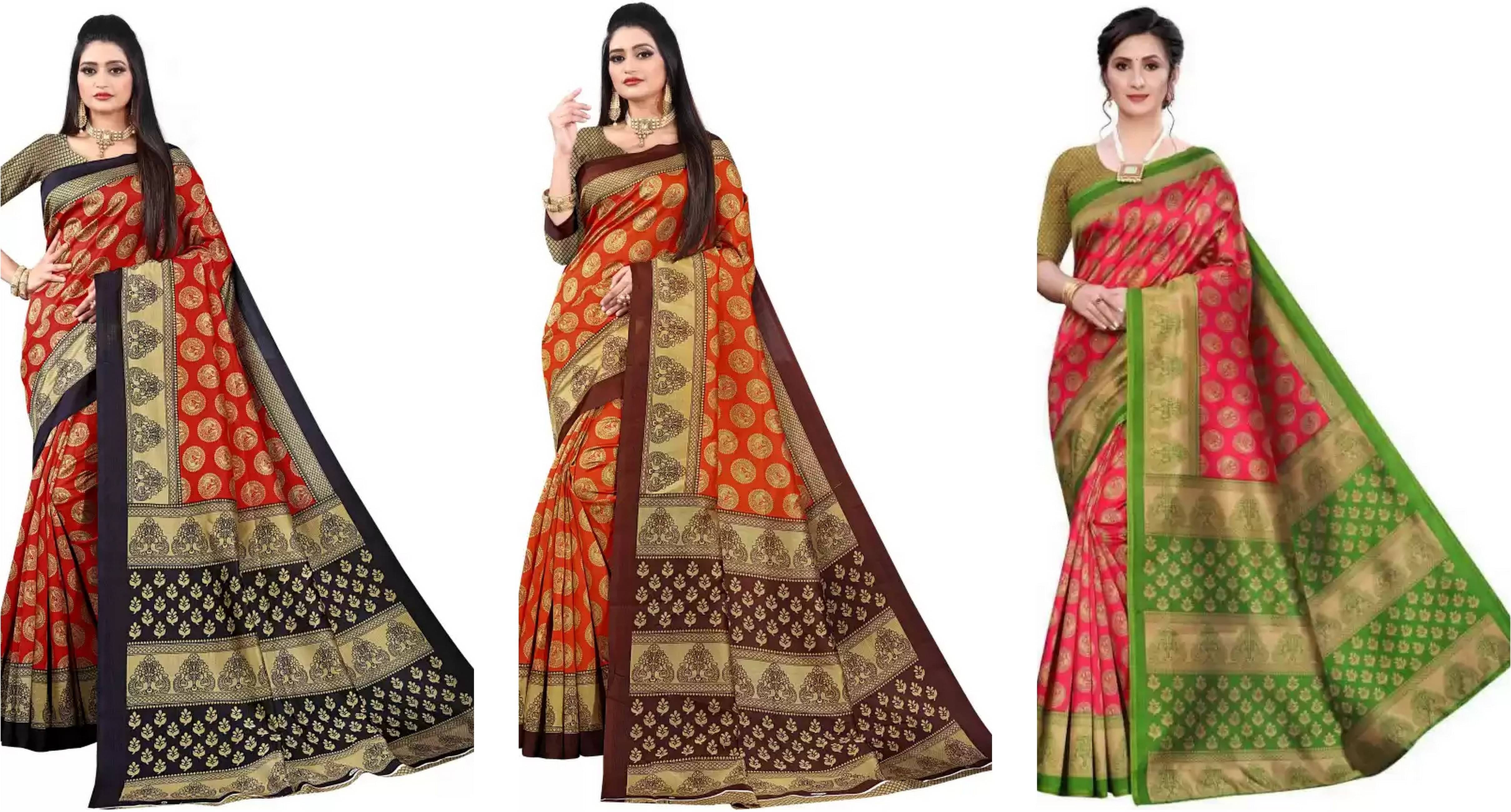 RUNAYA NX Art Silk Printed Saree With Unstitched Blouse Piece ( Multicolor ) RUNAYA NX Art Silk Printed Saree With Unstitched Blouse Piece ( Multicolor )