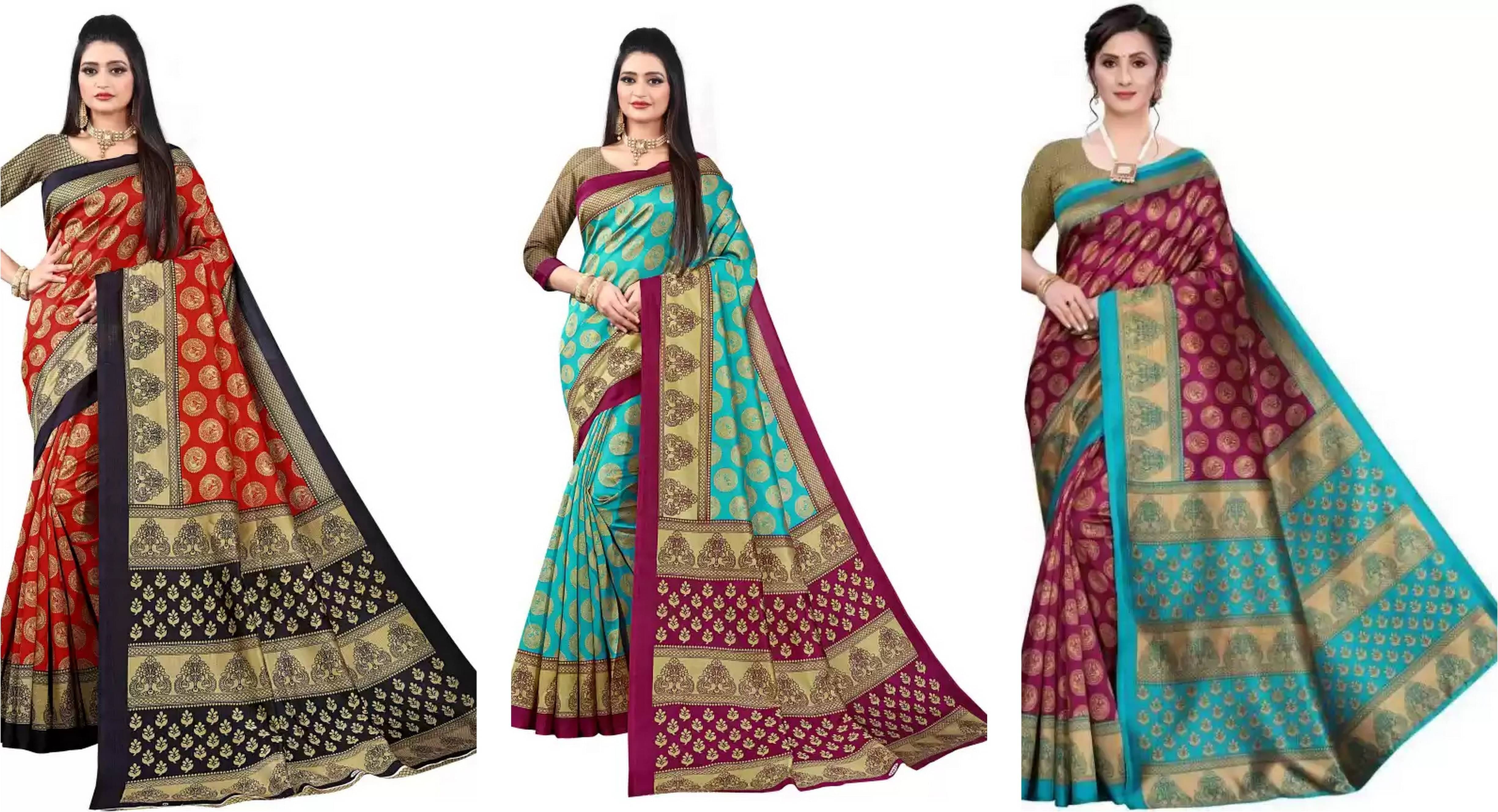    			RUNAYA NX Art Silk Printed Saree With Unstitched Blouse Piece ( Multicolor )