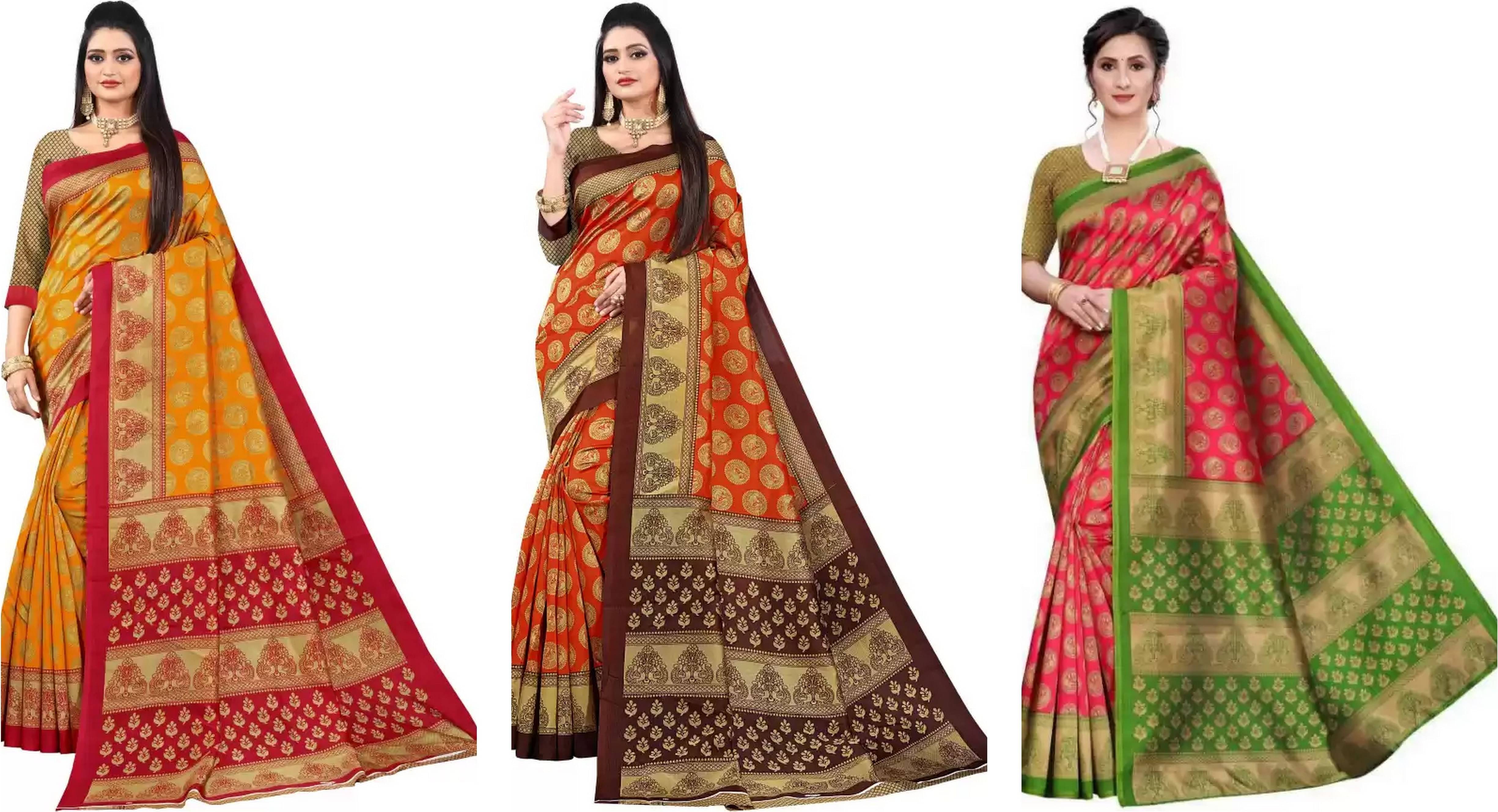 RUNAYA NX Art Silk Printed Saree With Unstitched Blouse Piece ( Multicolor ) RUNAYA NX Art Silk Printed Saree With Unstitched Blouse Piece ( Multicolor )