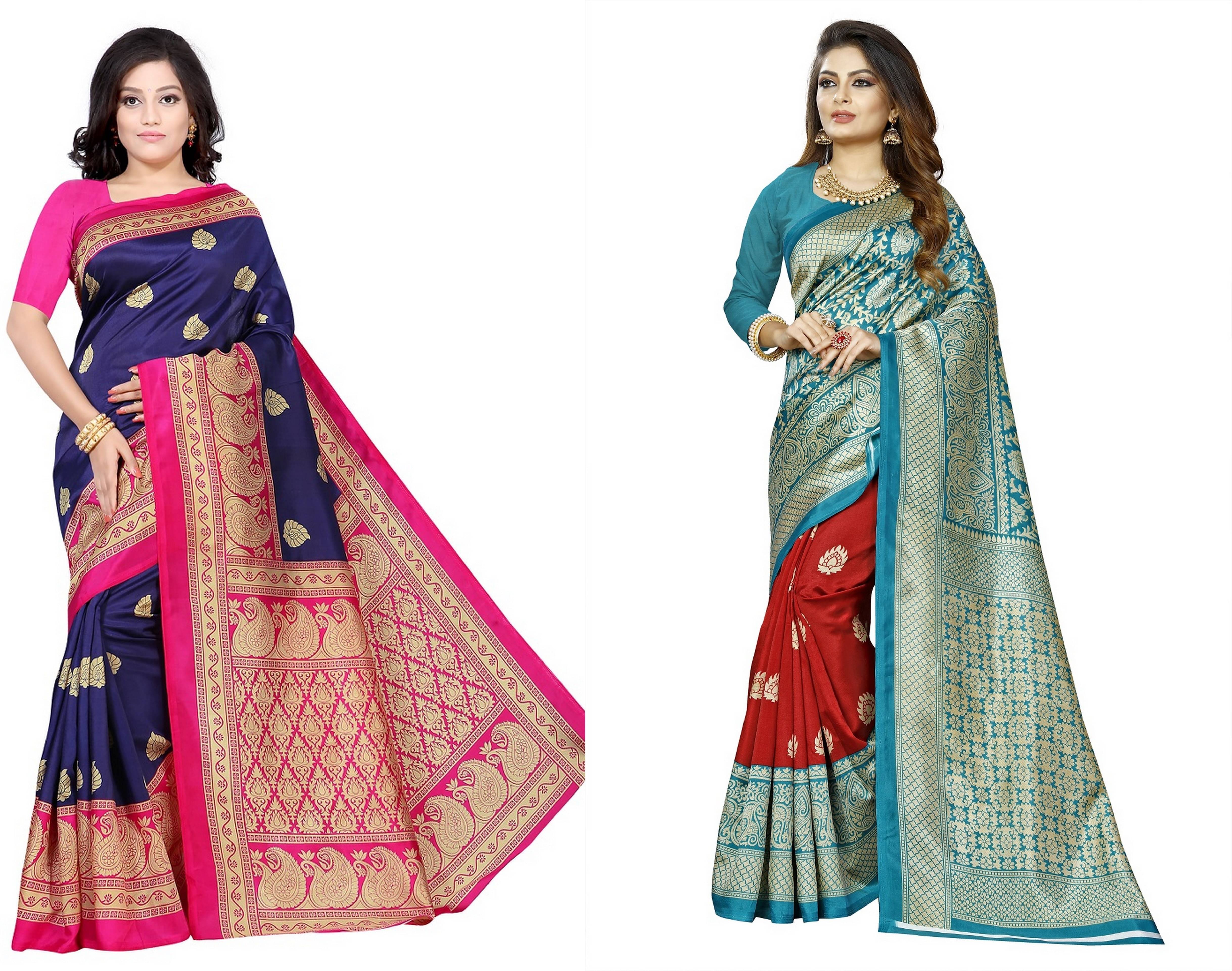 RUNAYA NX Art Silk Printed Saree With Unstitched Blouse Piece ( Multicolor ) RUNAYA NX Art Silk Printed Saree With Unstitched Blouse Piece ( Multicolor )