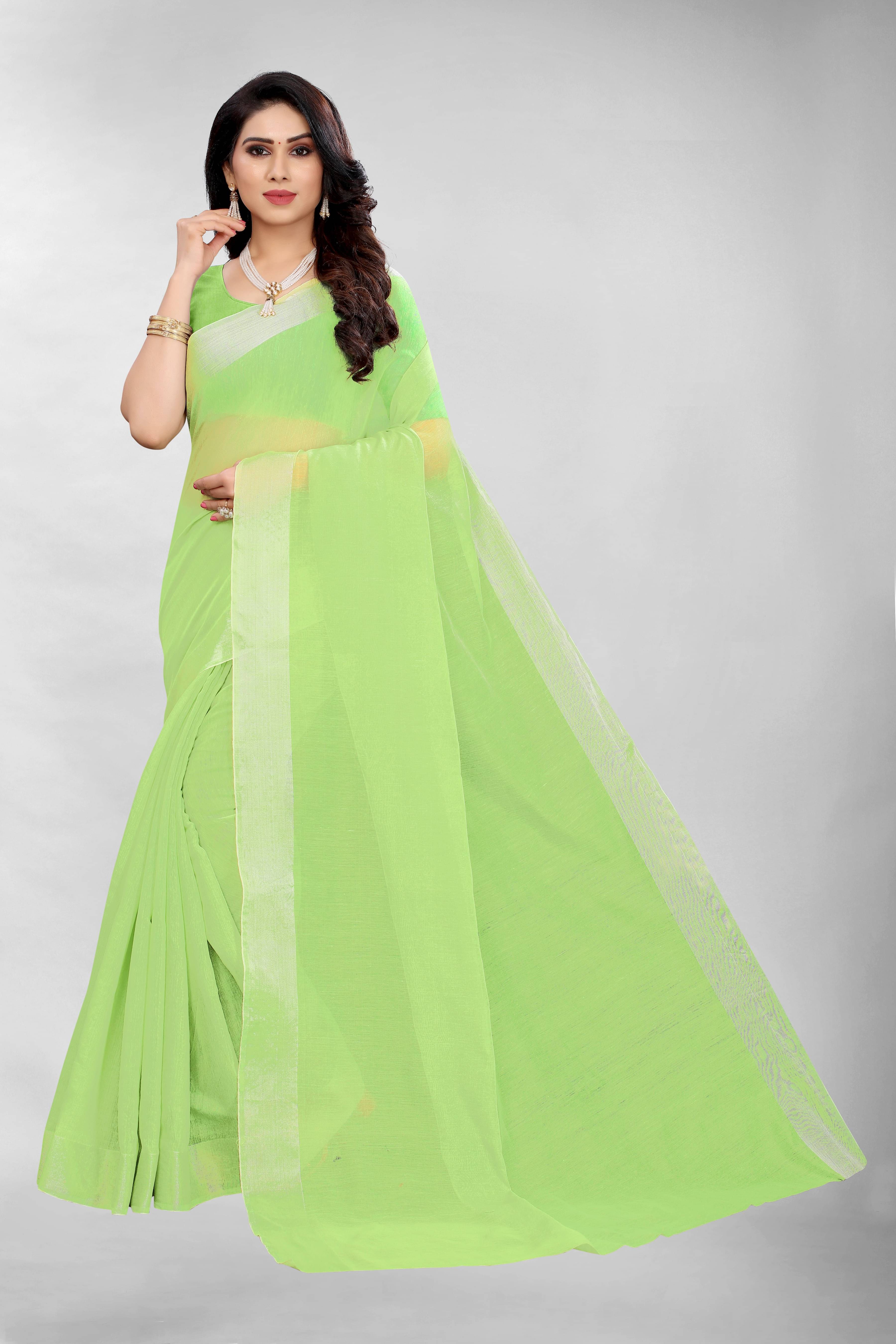 RUNAYA NX Cotton Blend Printed Saree With Unstitched Blouse Piece ( Light Green ) RUNAYA NX Cotton Blend Printed Saree With Unstitched Blouse Piece ( Light Green )
