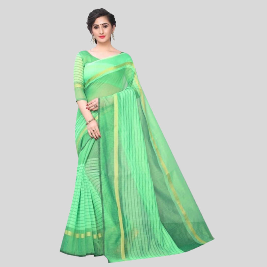     			RUNAYA NX Cotton Blend Printed Saree Without Blouse Piece ( Light Green )