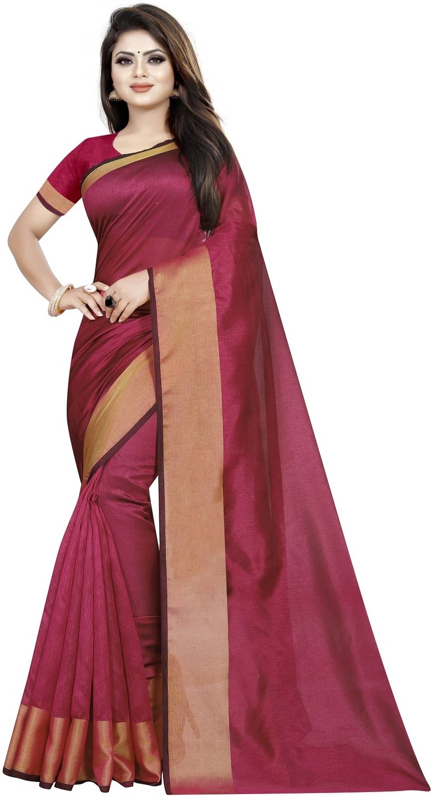 RUNAYA NX Cotton Blend Printed Saree With Unstitched Blouse Piece ( Pink ) RUNAYA NX Cotton Blend Printed Saree With Unstitched Blouse Piece ( Pink )
