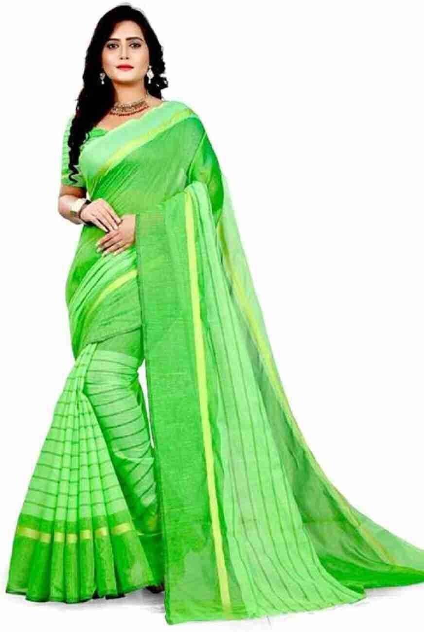     			RUNAYA NX Cotton Blend Printed Saree With Unstitched Blouse Piece ( Light Green )