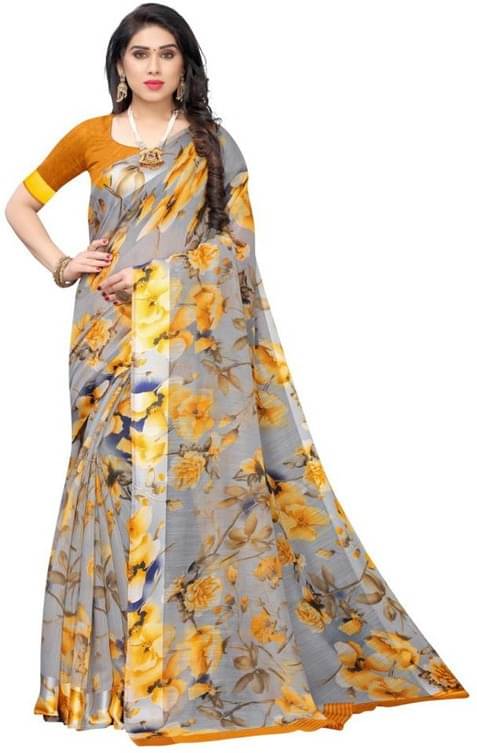     			RUNAYA NX Cotton Blend Printed Saree With Unstitched Blouse Piece ( Multicolor )