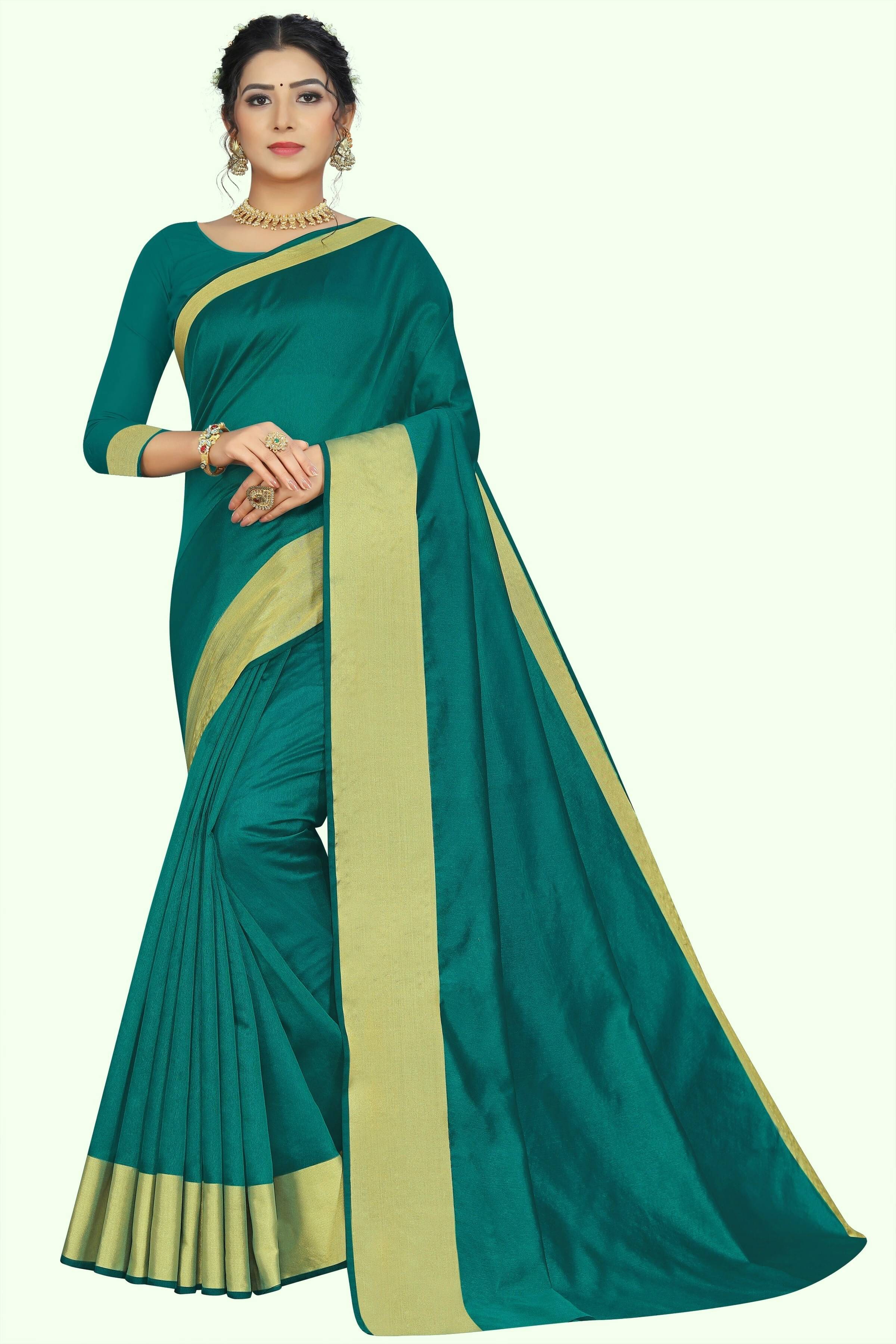     			RUNAYA NX Cotton Blend Printed Saree With Unstitched Blouse Piece ( Green )