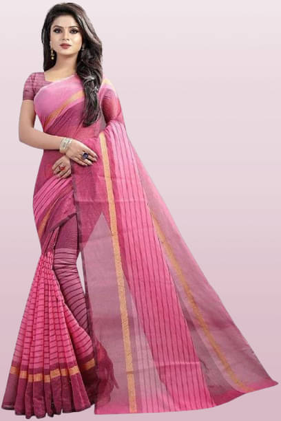 RUNAYA NX Cotton Blend Printed Saree With Unstitched Blouse Piece ( Pink ) RUNAYA NX Cotton Blend Printed Saree With Unstitched Blouse Piece ( Pink )