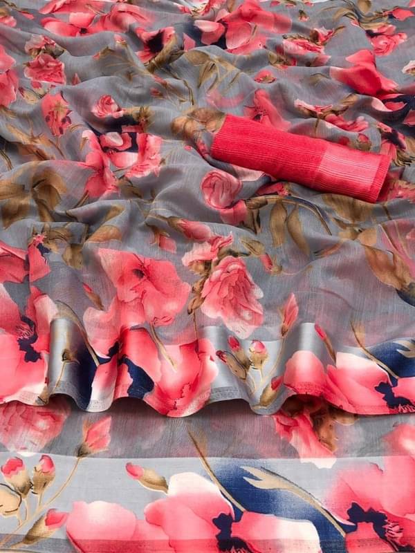 RUNAYA NX Cotton Blend Printed Saree With Unstitched Blouse Piece ( Pink ) RUNAYA NX Cotton Blend Printed Saree With Unstitched Blouse Piece ( Pink )